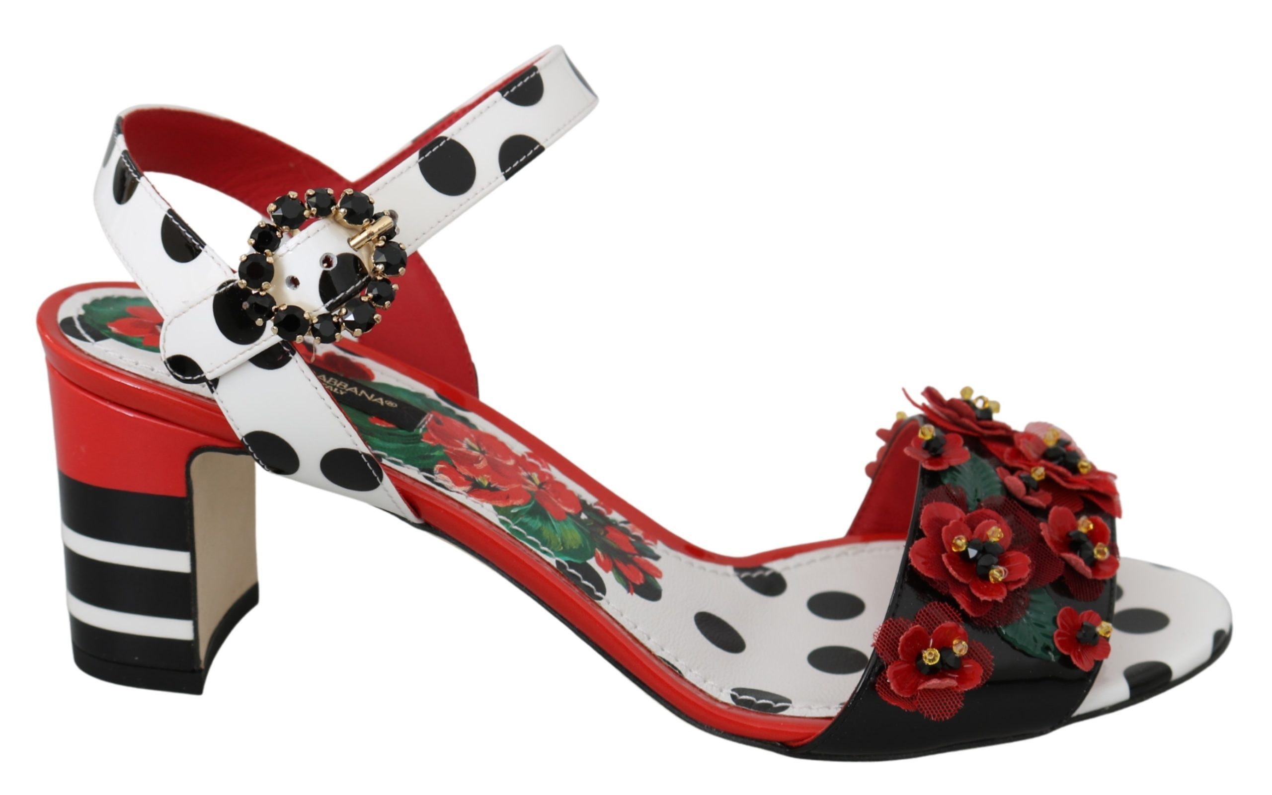 Dolce & Gabbana Women's Floral Crystal Leather Sandal Multicolor LA6994 - EU39/US8.5
