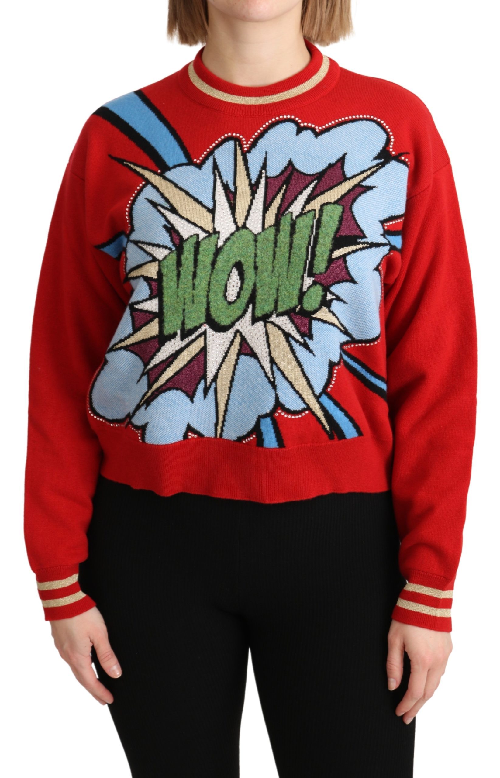 Dolce & Gabbana Women's Knitted Cashmere Cartoon Top Sweater Red TSH5152 - IT40|S