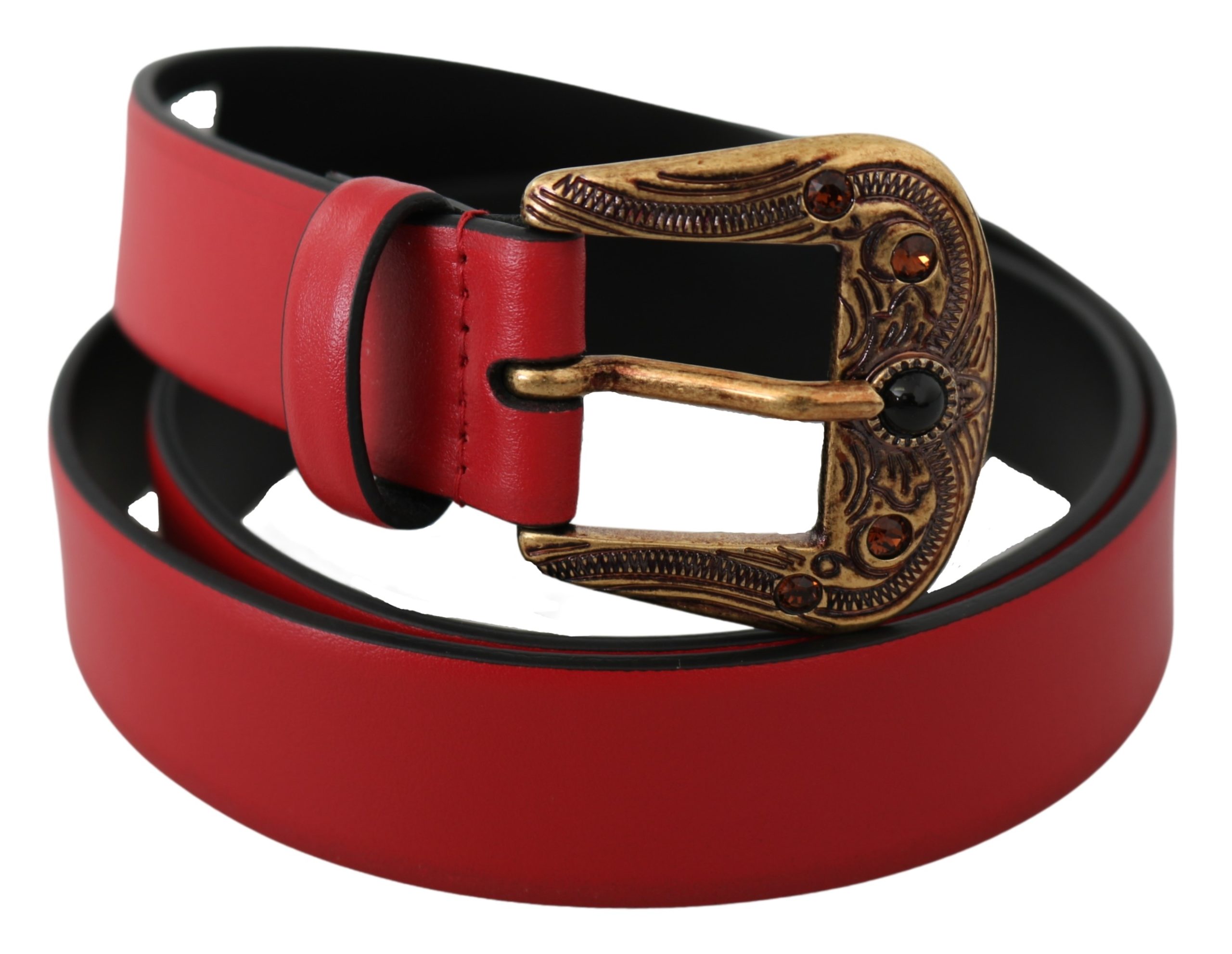 Dolce & Gabbana Women's Pearl Buckle Leather Belt Red BEL60768 - 90 cm / 36 Inches