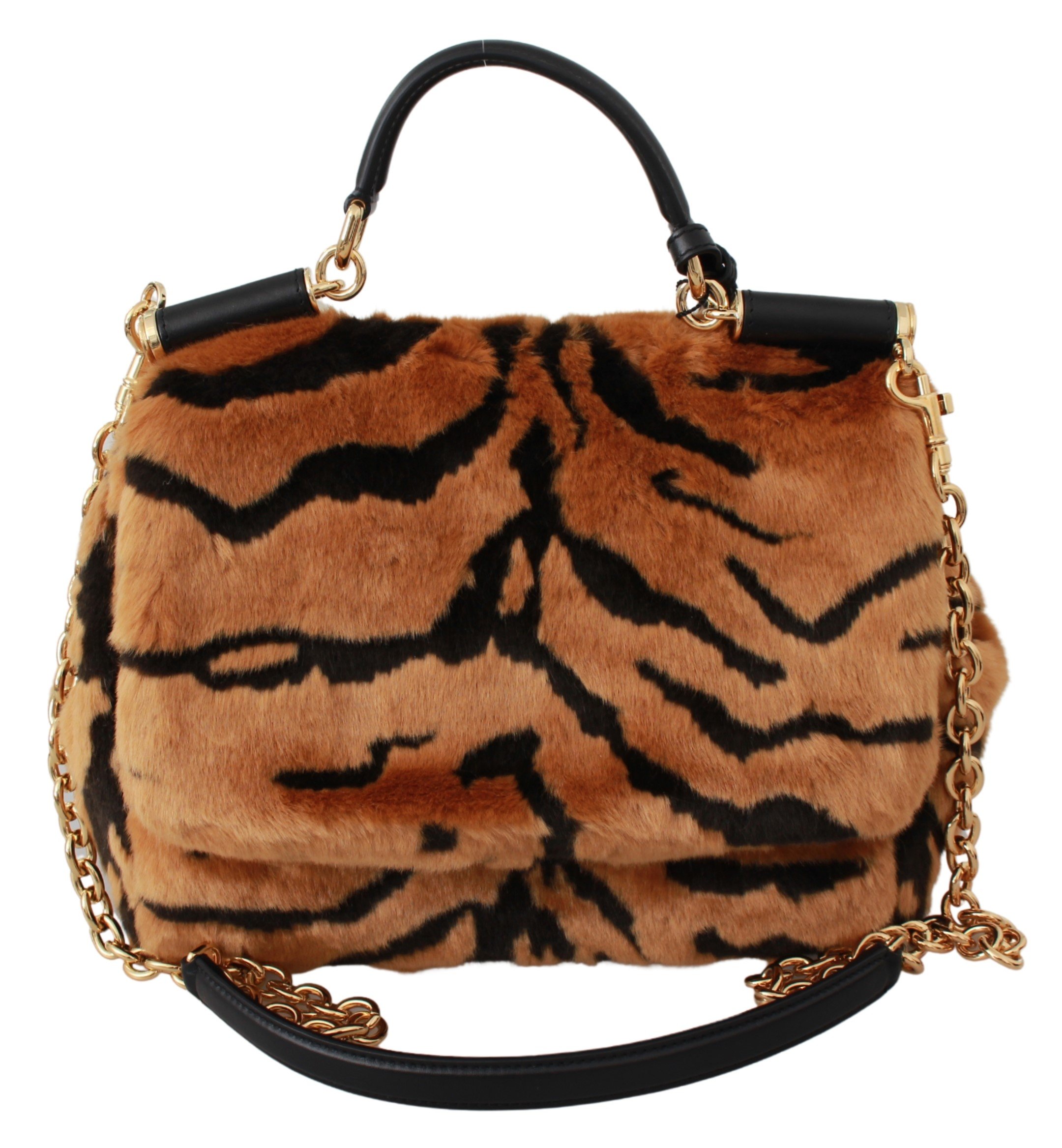 Dolce & Gabbana Women's Tiger Print Fur Sicily Shoulder Bag Brown VAS9469