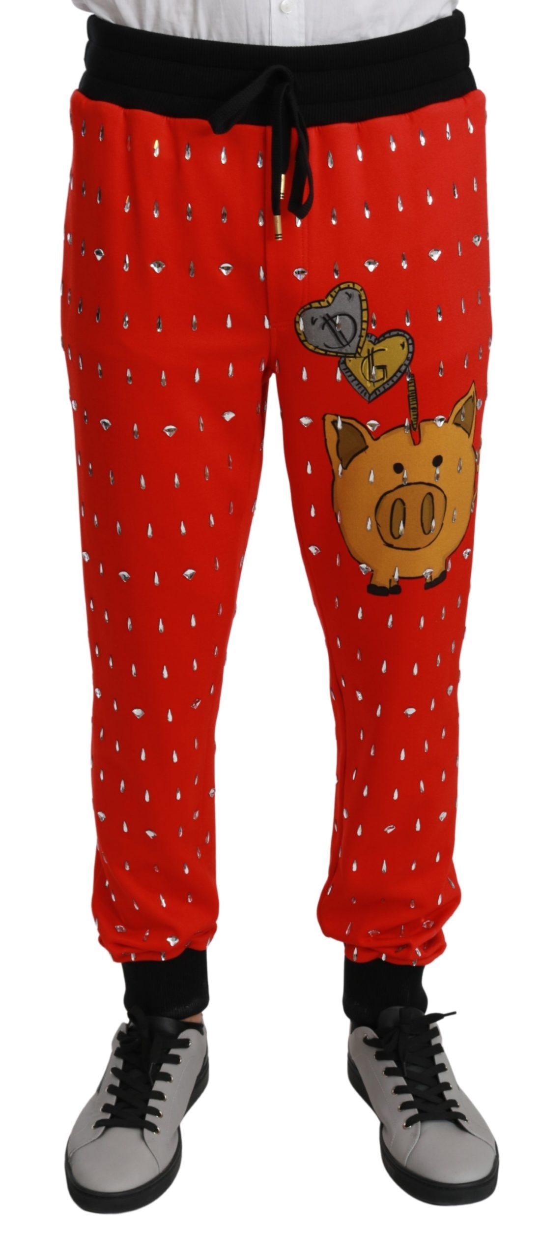 Dolce & Gabbana Men's Piggy Bank Cotton Crystal Trouser Red PAN70957 - IT44 | XS