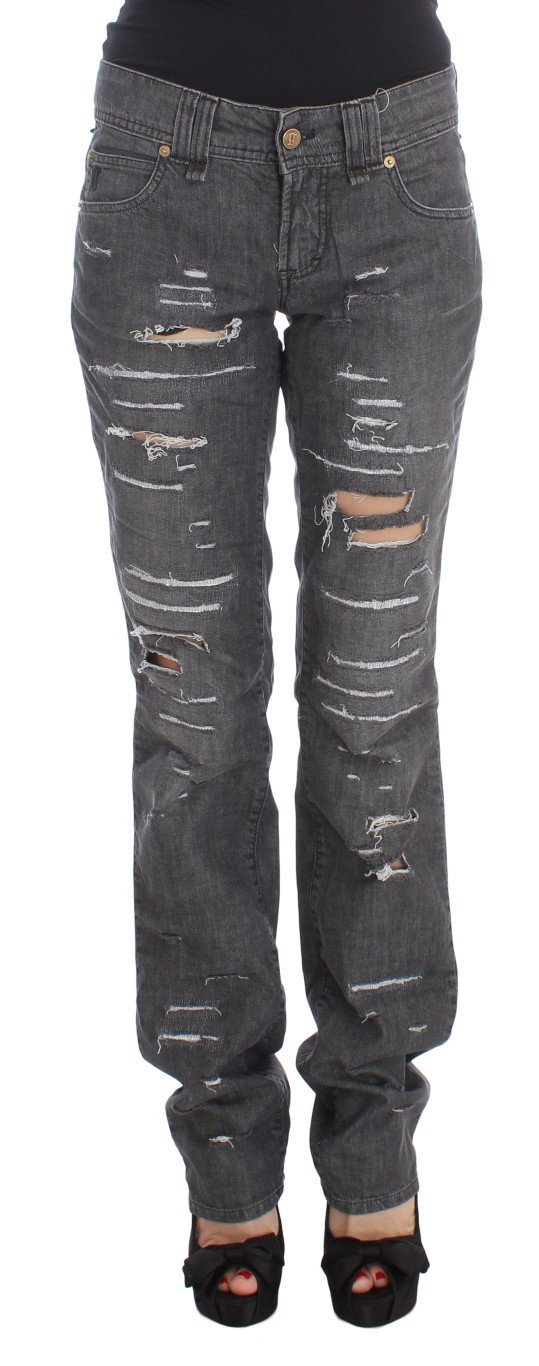 John Galliano Women's Cotton Torn Straight Fit Jeans Gray SIG30241 - W26