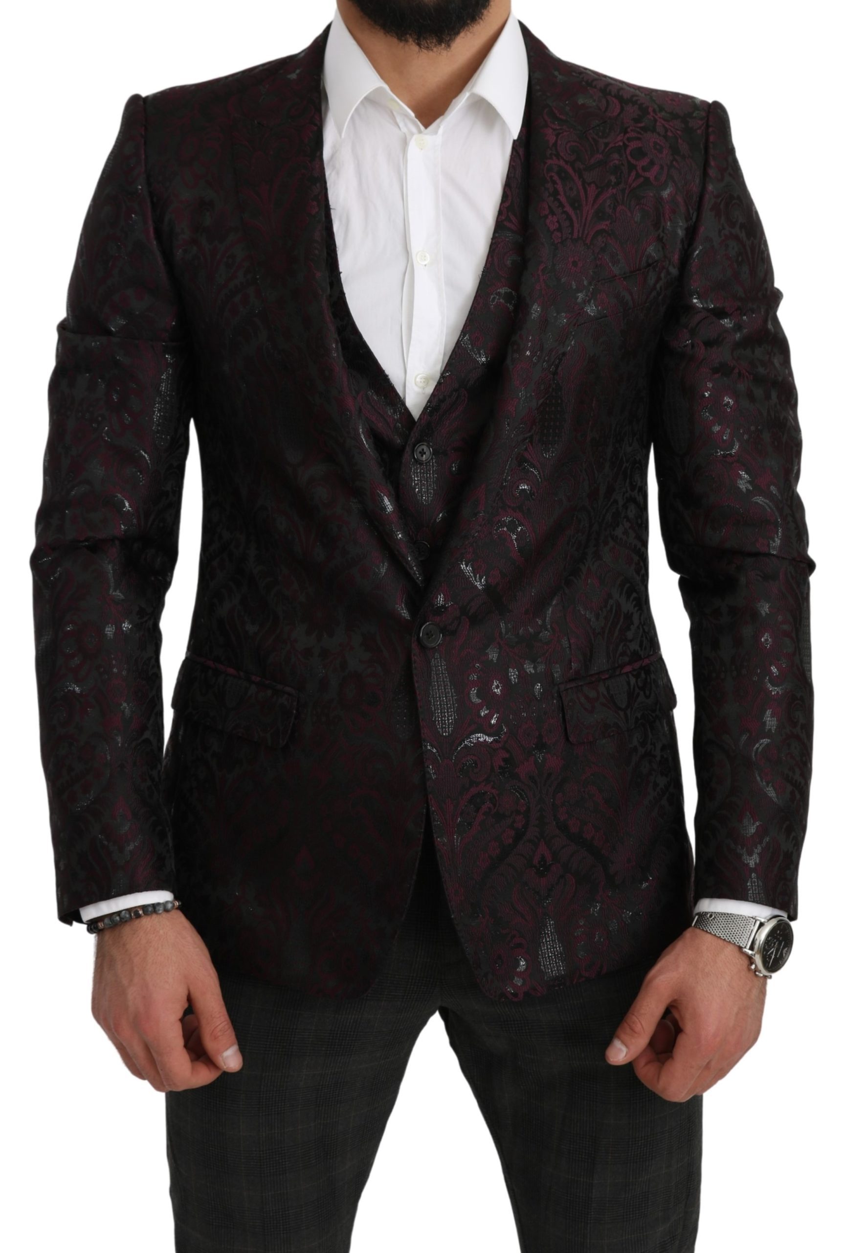 Dolce & Gabbana Men's Jacquard Floral Slim Fit Blazer Black KOS1806 - IT48 | M