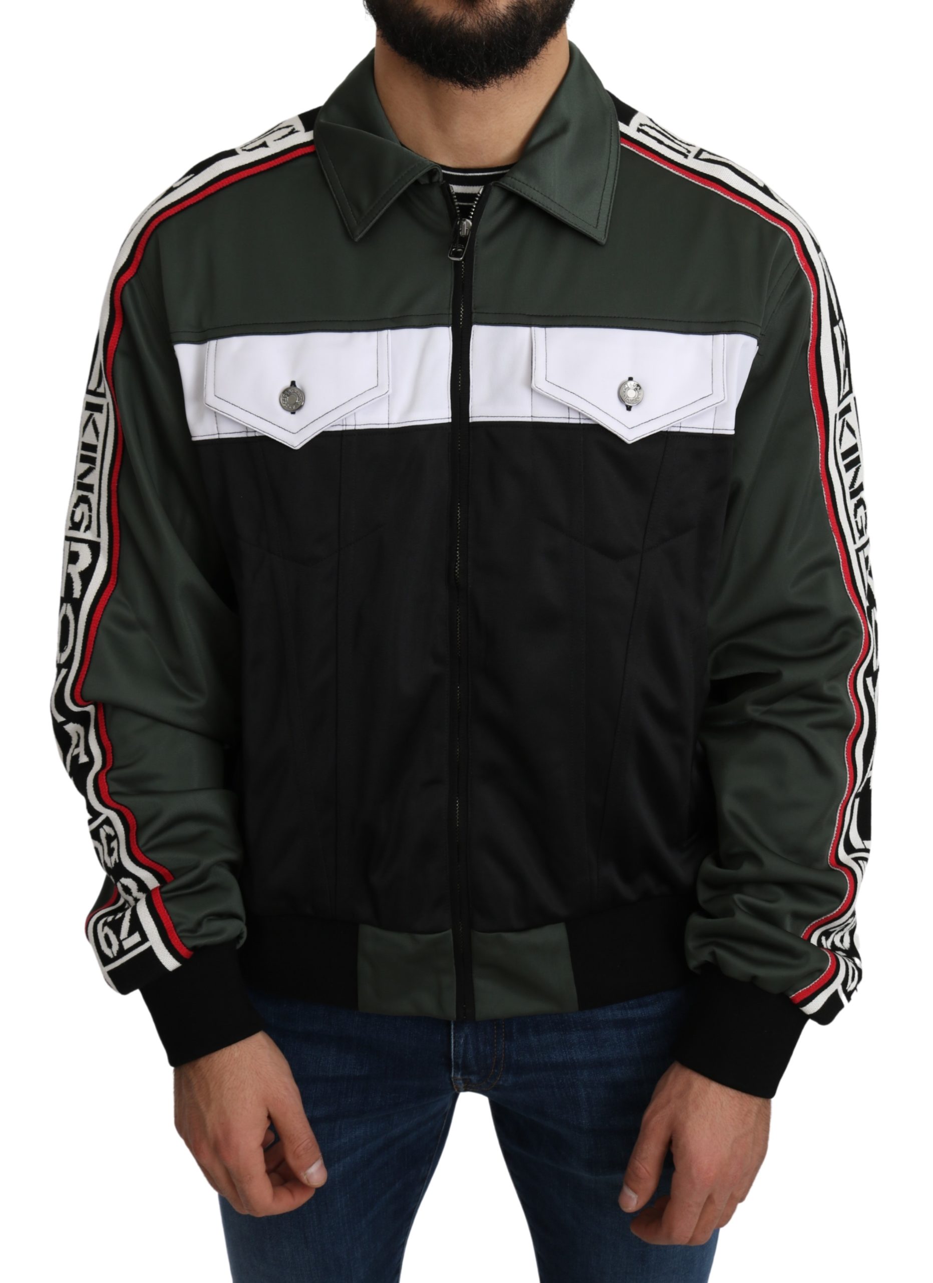 Dolce & Gabbana Men's DG KING Logo Stripe Jacket Green JKT2645 - IT50 | L