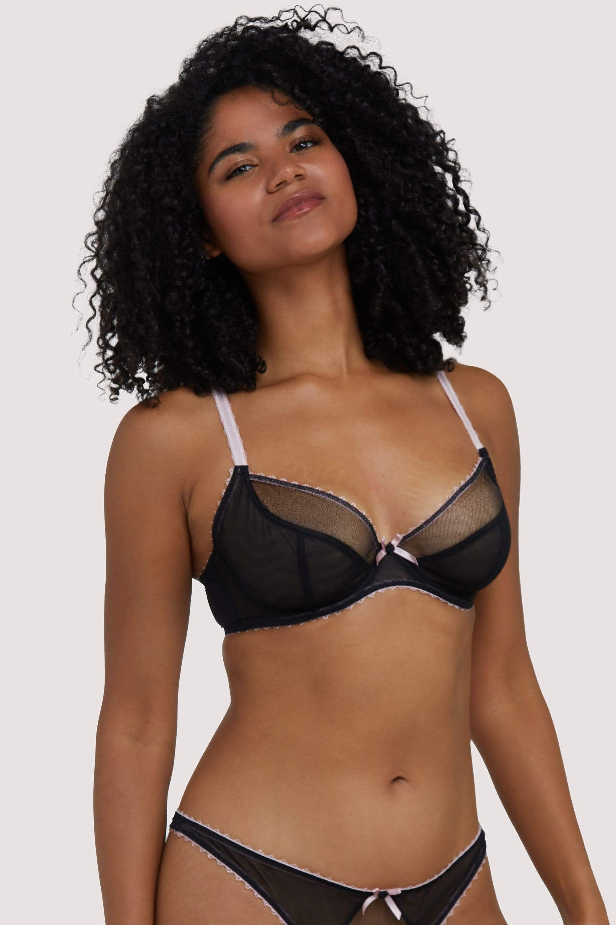 Deja Day Grace Black & Pink Plunge Bra 38DD