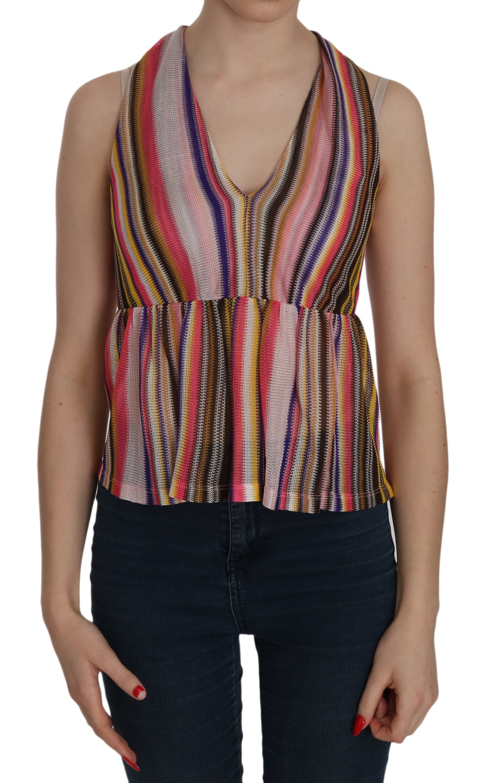 PINKO Women's Sleeveless Deep Neck Backless Top Multicolor TSH3736 - IT40|S