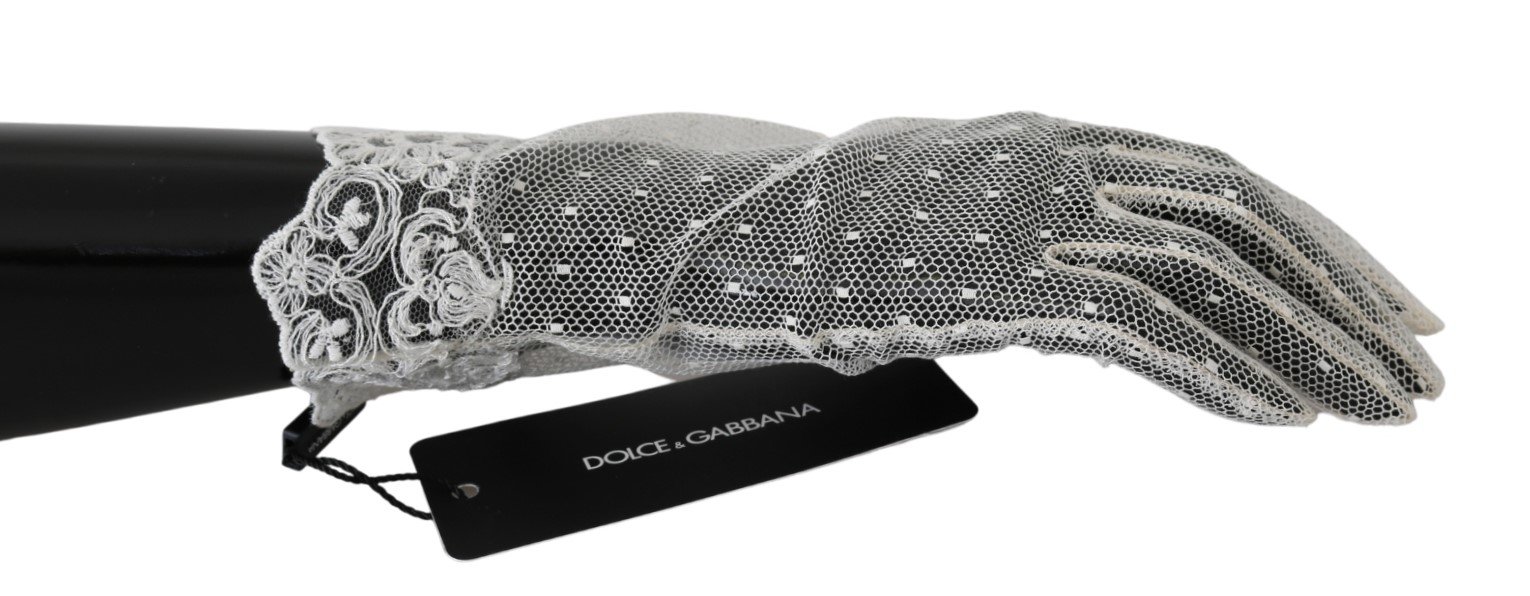 Dolce & Gabbana Women's Lace Wrist Length Mittens Cotton Gloves White LB1023 - 8.5|L