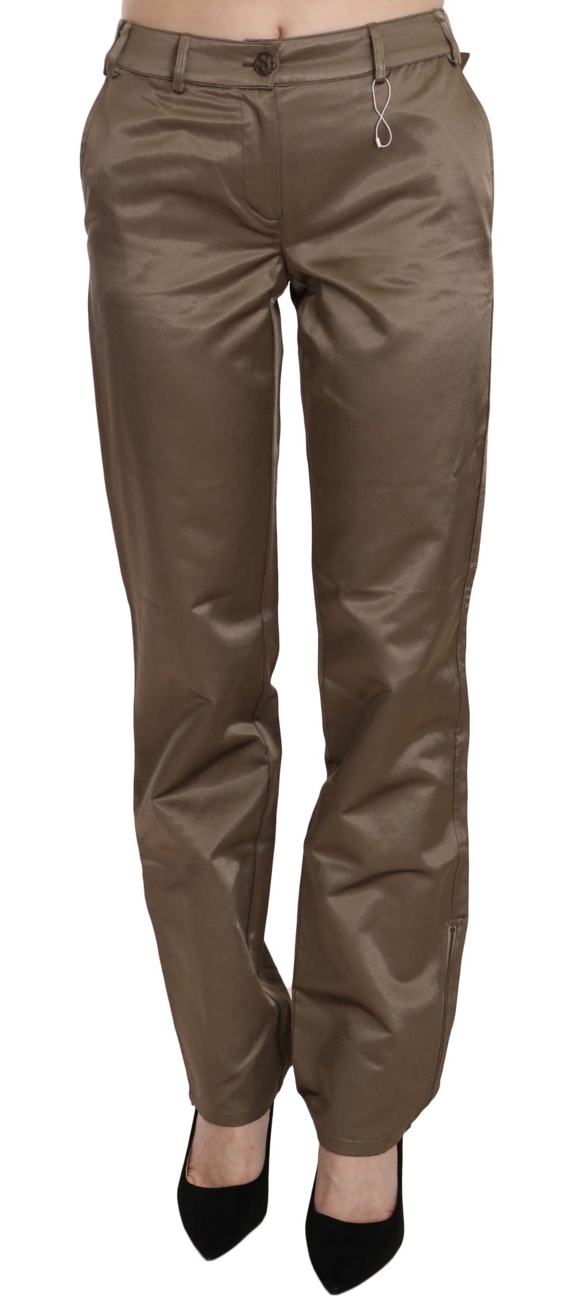 Roberto Cavalli Women's Cotton Mid Waist Straight Trouser Brown PAN70367 - IT40|S