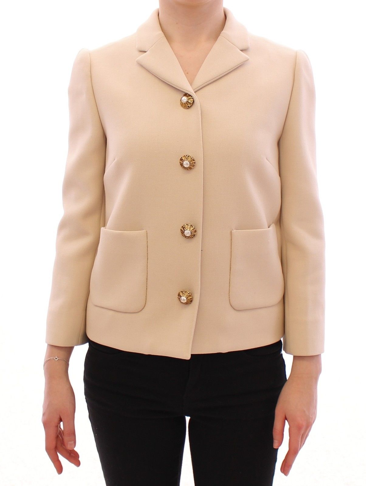 Dolce & Gabbana Women's Wool Pearl Button Jacket Beige GSD13667 - IT40