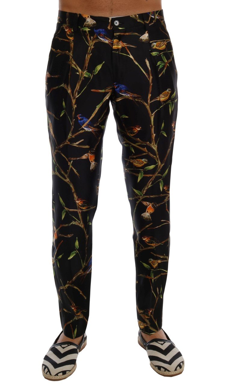 Dolce & Gabbana Men's Bird Tree Print Silk Trouser Black PAN60755 - IT44 | XS