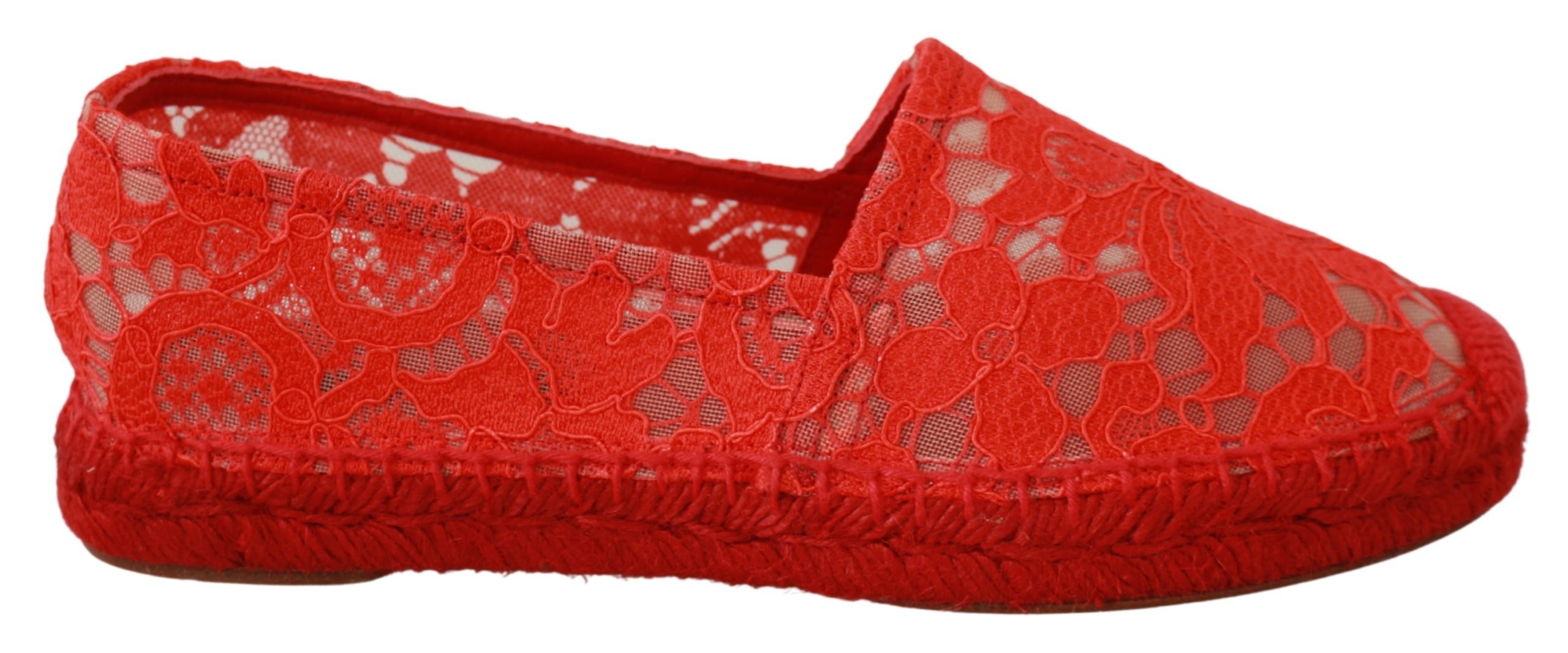 Red Lace Cotton Espadrilles Flats Shoes - EU35/US4.5