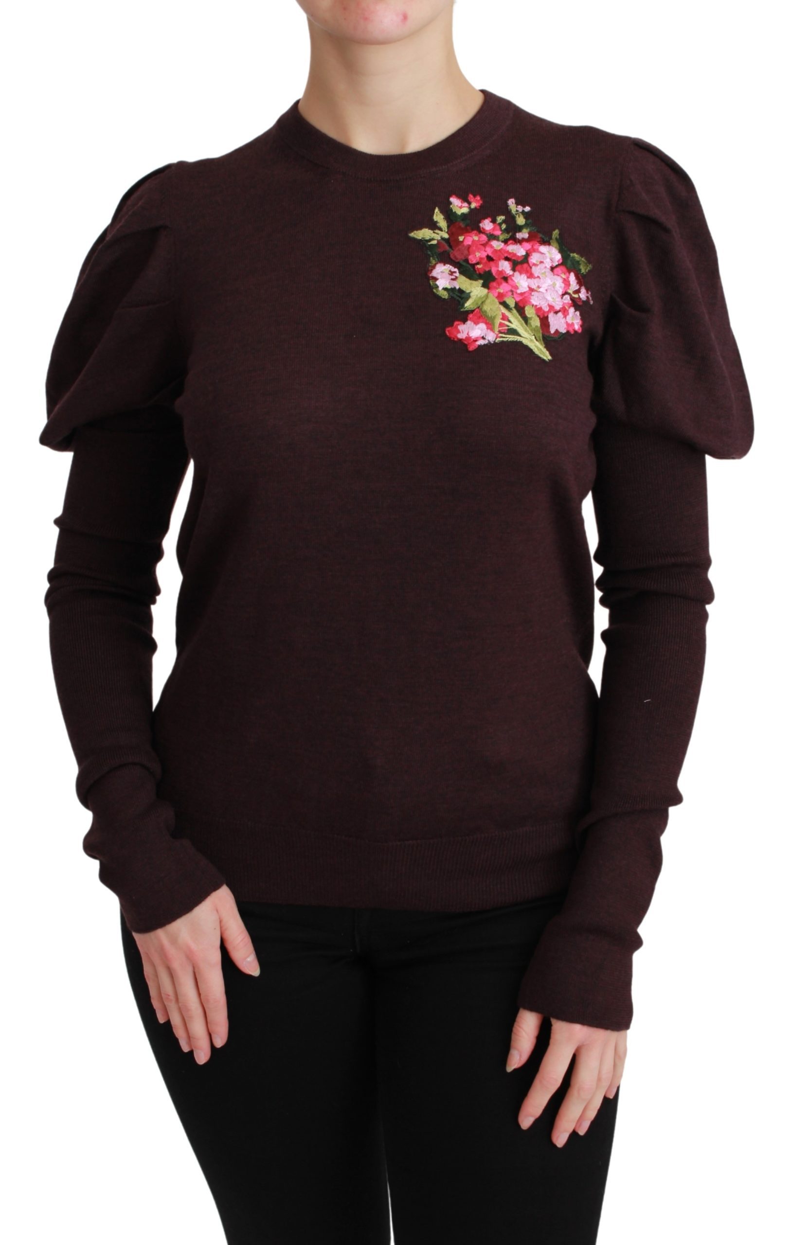 Dolce & Gabbana Women's Floral Wool Pullover Sweater Bordeaux TSH4593 - IT48 | XL