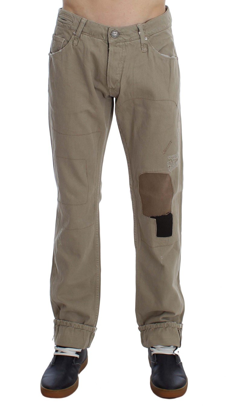 ACHT Men's Cotton Patchwork Jeans Beige SIG30450 - W34