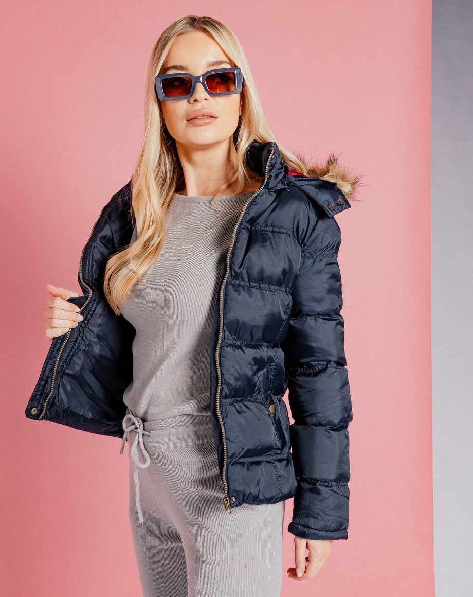 Fur Hood Puffer jacket - Navy / 8