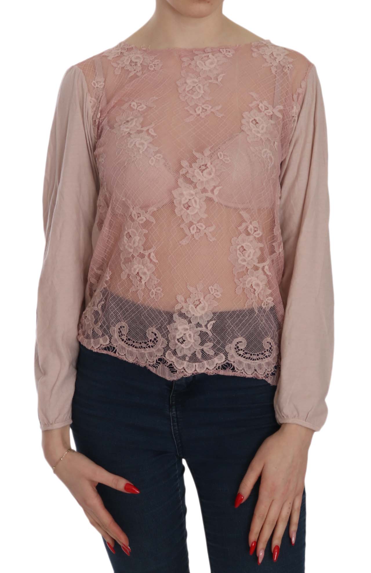 PINK MEMORIES Women's Lace See Through LS Top Pink TSH3905 - IT42|M