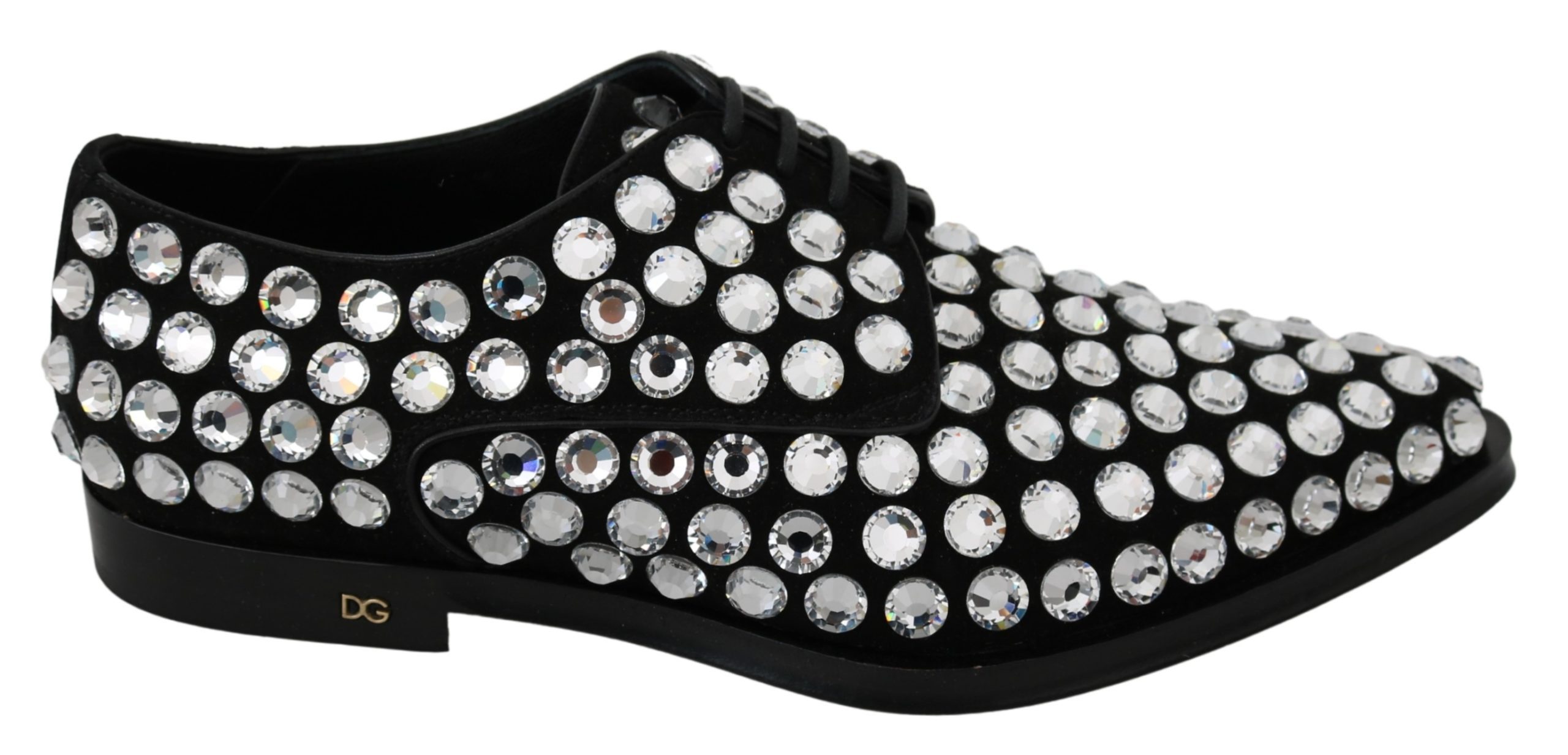 Dolce & Gabbana Men's Suede Crystal Strass Derby Shoe Black MV2826 - EU39/US8.5