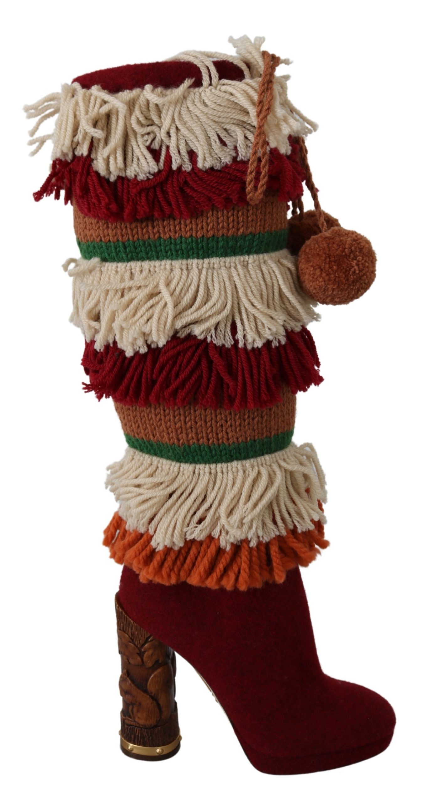 Multicolor Knitted Knee High Boots Shoes - EU39/US8.5
