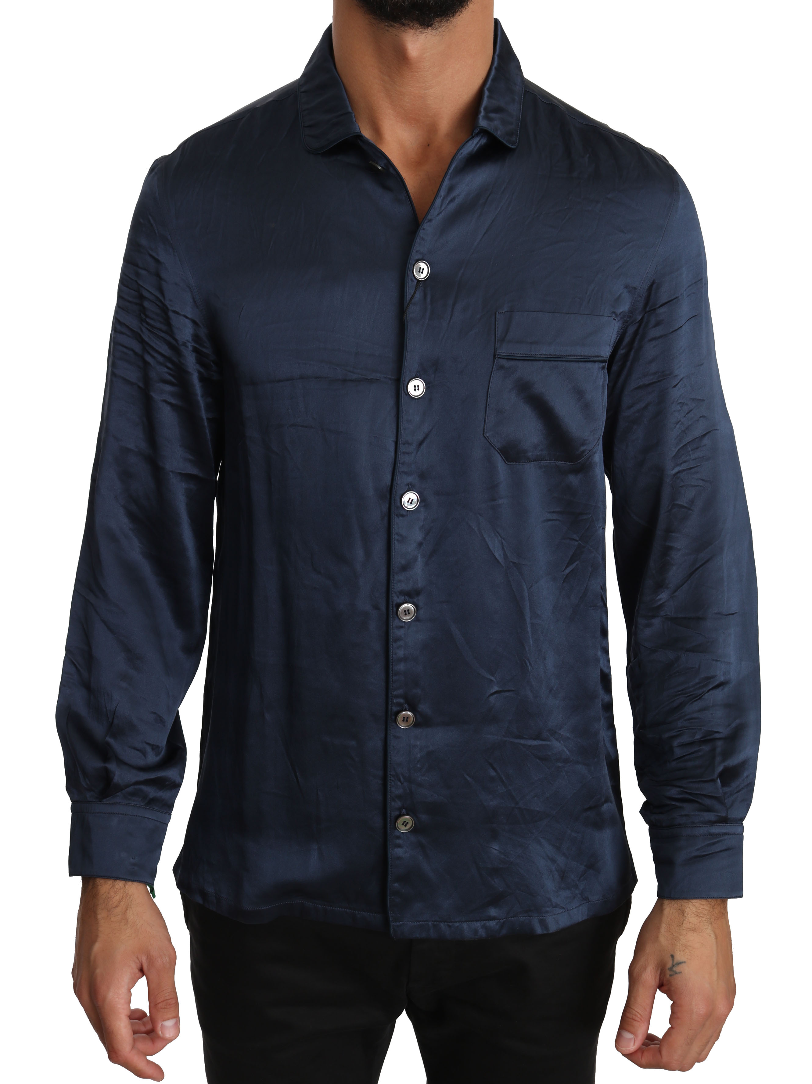 Dolce & Gabbana Men's Silk Casual Lounge Shirt Blue TSH2850 - IT38 | XS