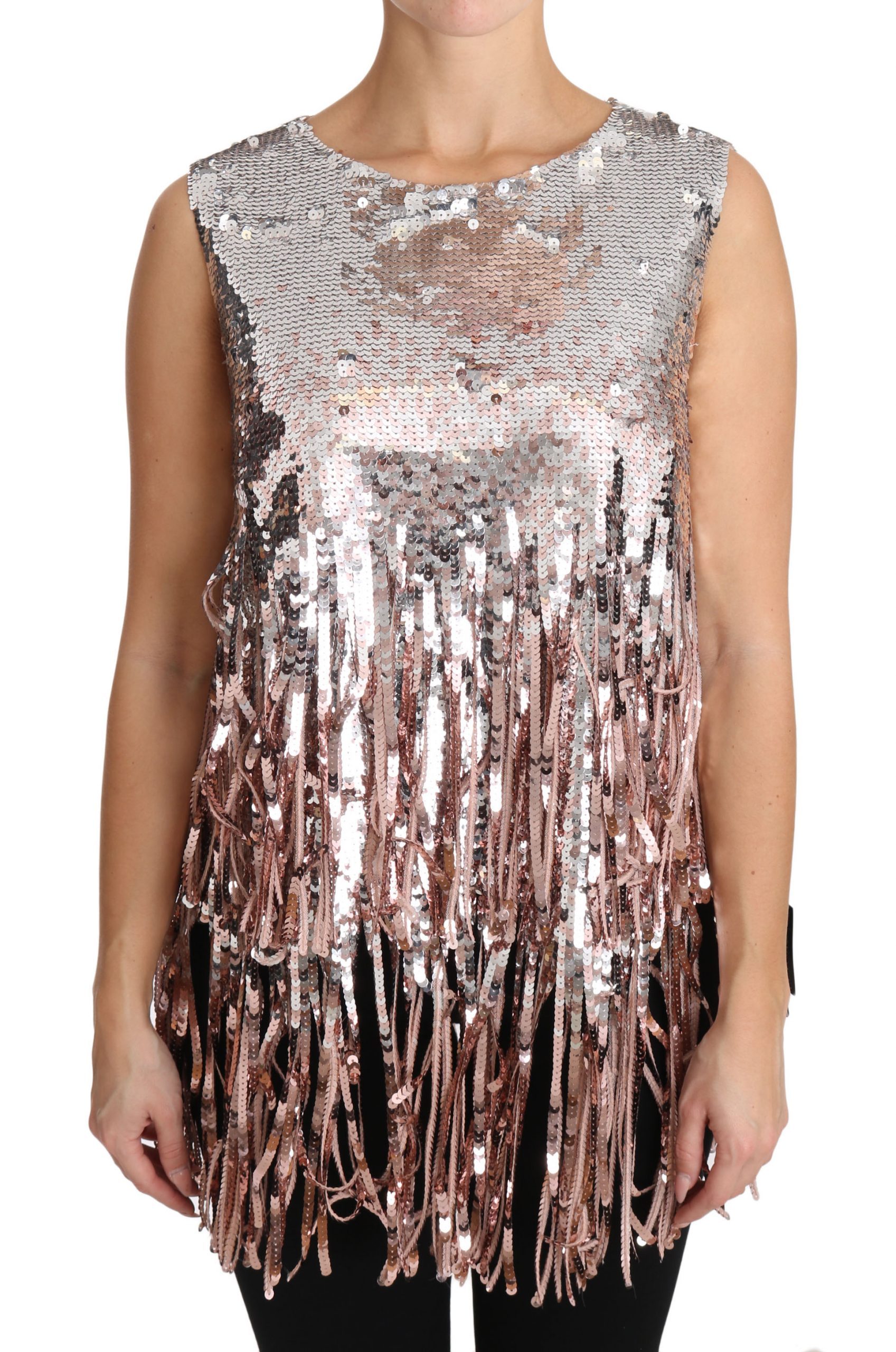 Dolce & Gabbana Women's Sequined Fringe Top Multicolor DR1574 - IT48|XXL