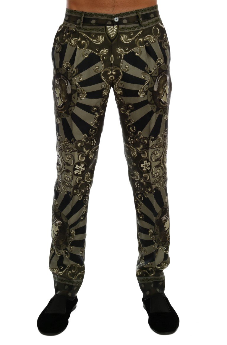 Dolce & Gabbana Men's Carretto Print Silk Dress Trouser Green PAN60700 - IT46 | S