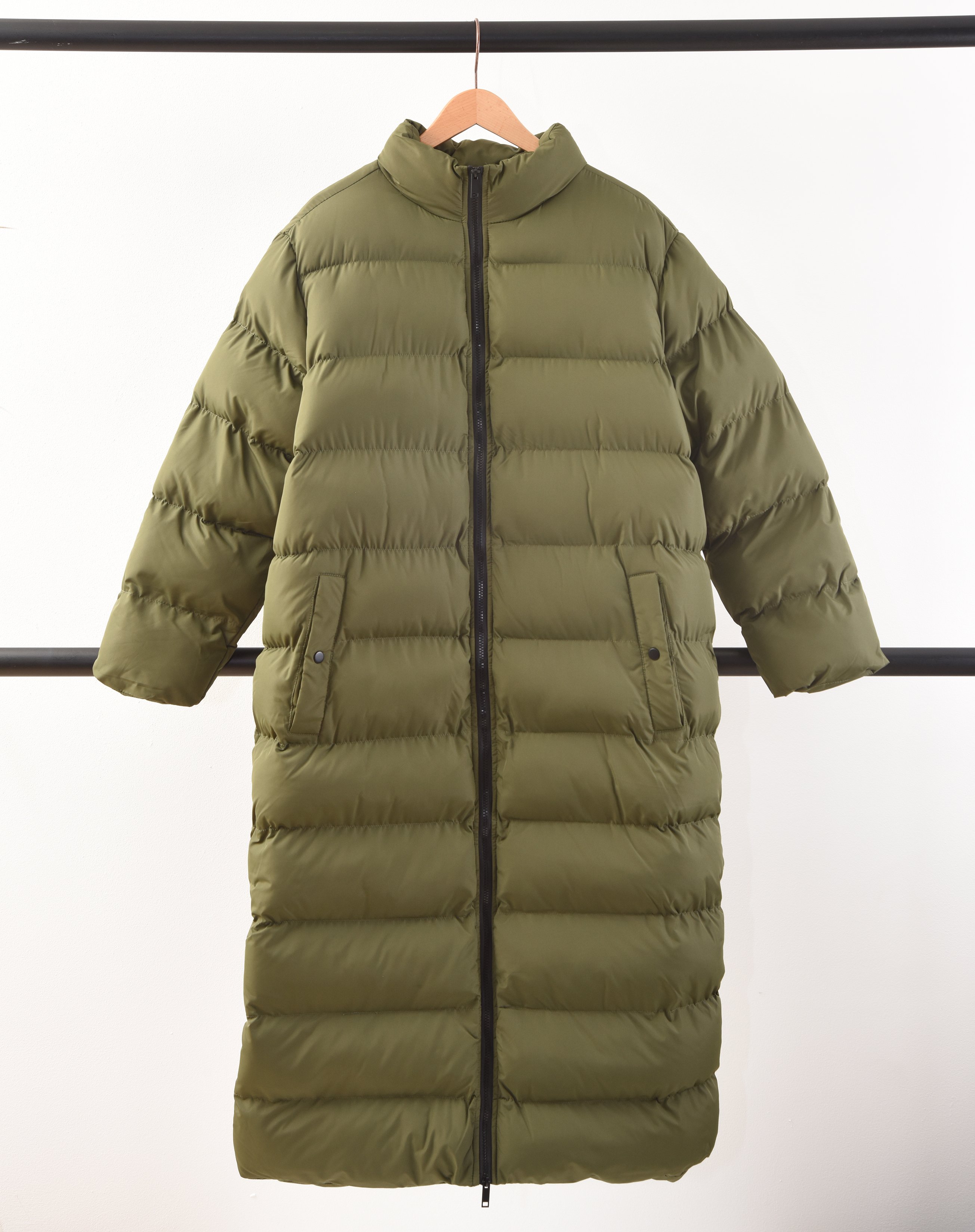 Longline Oversized Puffer Jacket - Khaki / 16