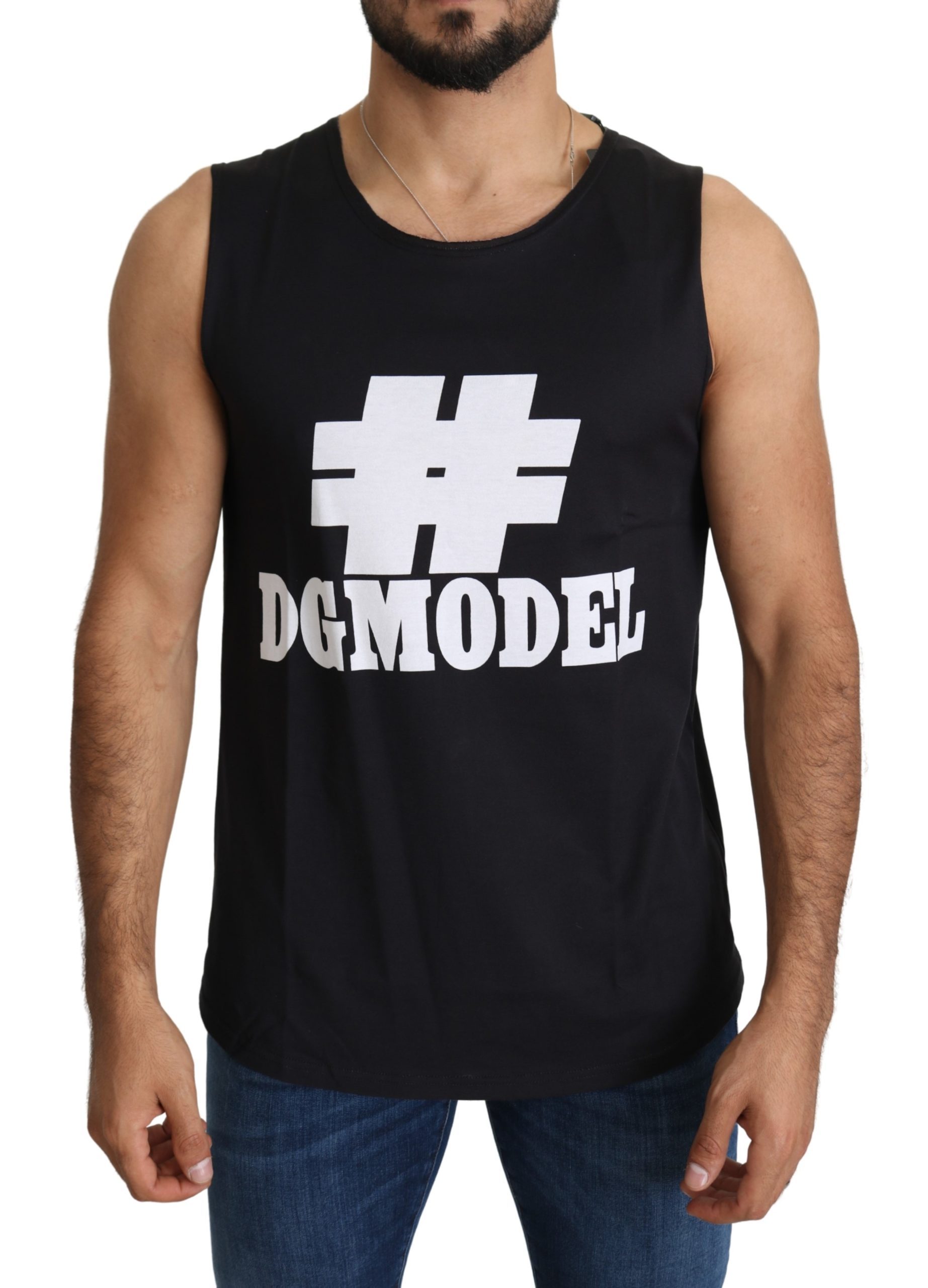 Black #DGMODEL Tank Top 100% Cotton T-shirt - IT50 | L