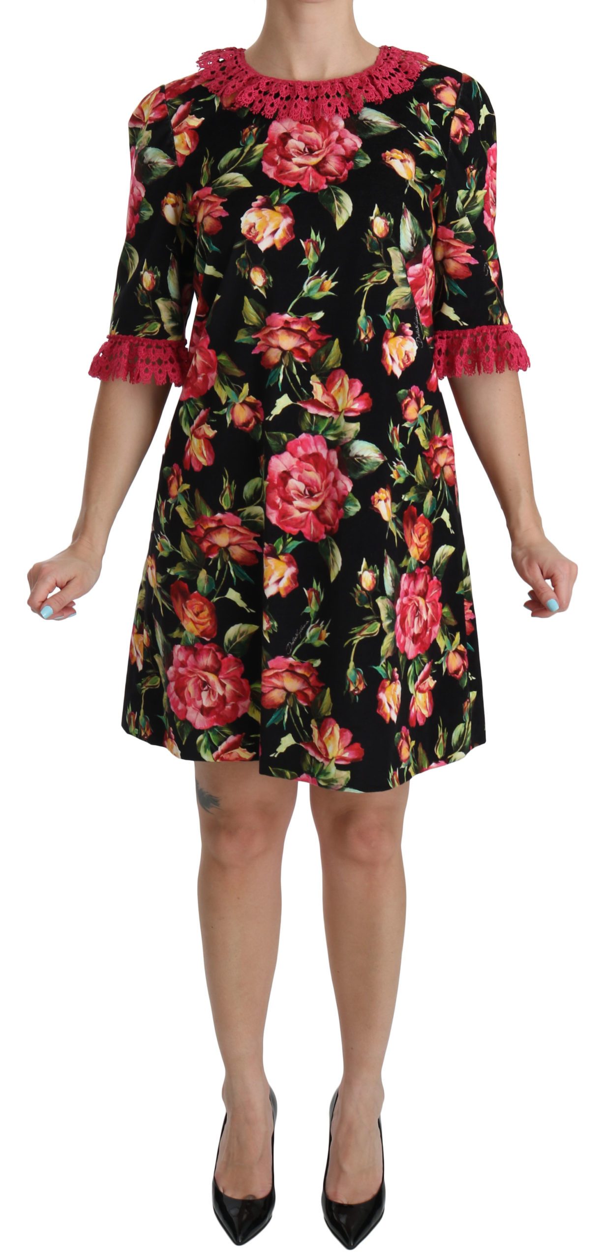 Dolce & Gabbana Women's Floral Roses Cotton Shift Dress Multicolor DR2044 - IT46|XL