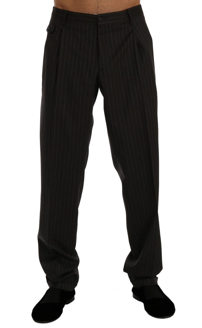 Dolce & Gabbana Men's Striped Wool Stretch Formal Pants Gray PAN60351 - IT54 | XXL