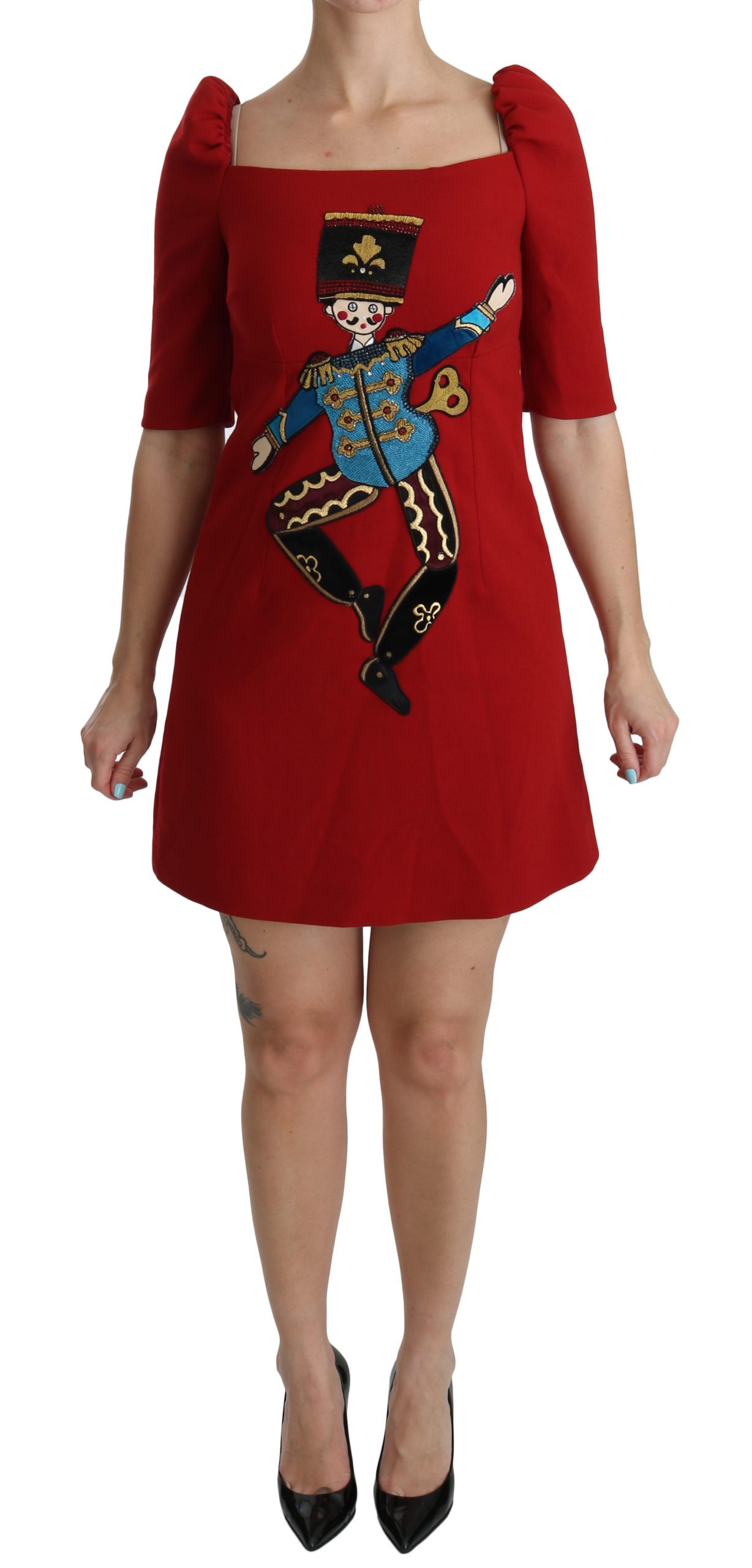 Dolce & Gabbana Women's Sequined Toy Shift A-line Dress Red DR2047 - IT42|M