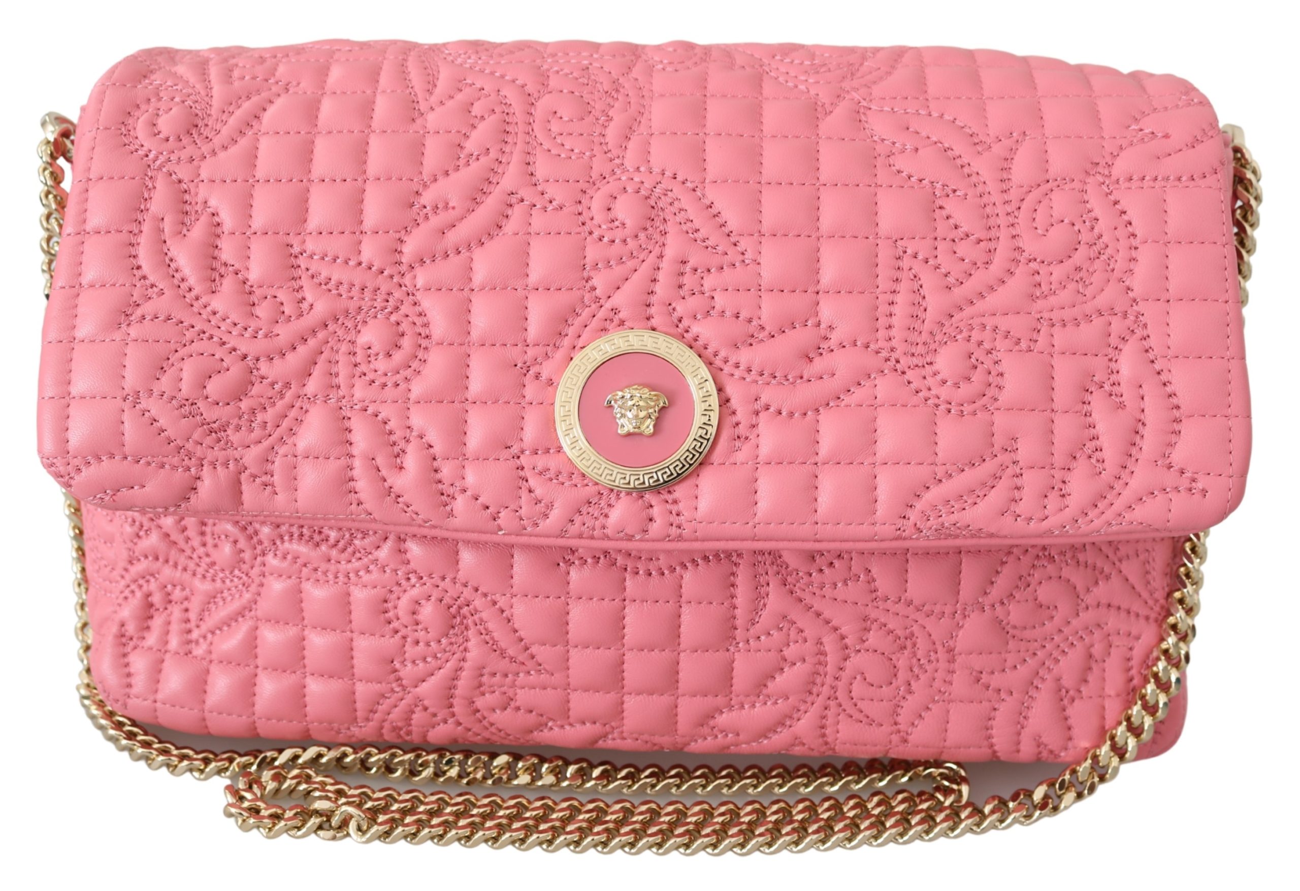 Versace Women's Quilted Nappa Leather Handbag Pink 8053850413966