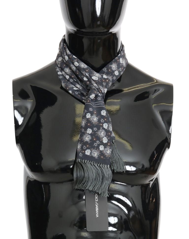 Dolce & Gabbana Men's Silk Floral Print Scarf Blue MS2043