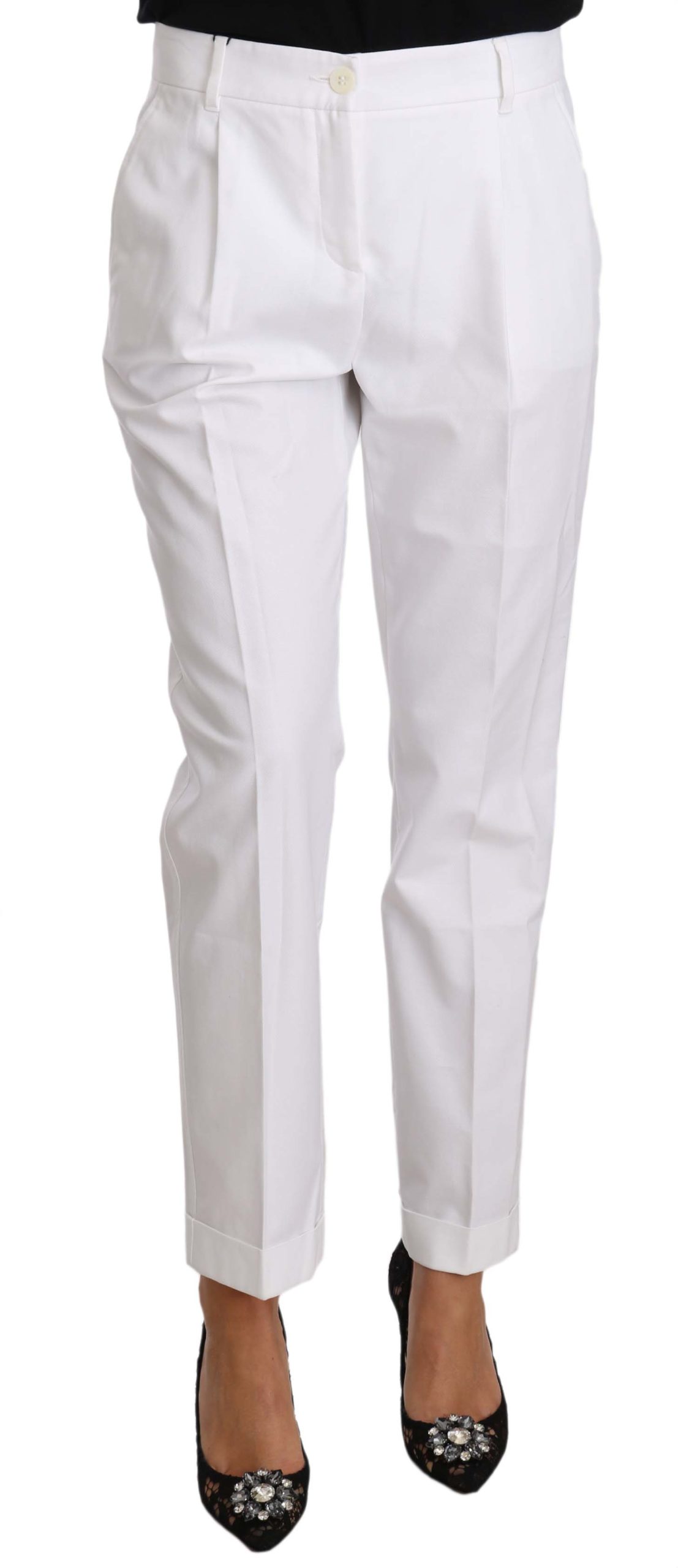 Dolce & Gabbana Women's Cotton Stretch Formal Trouser White PAN70266 - IT40|S