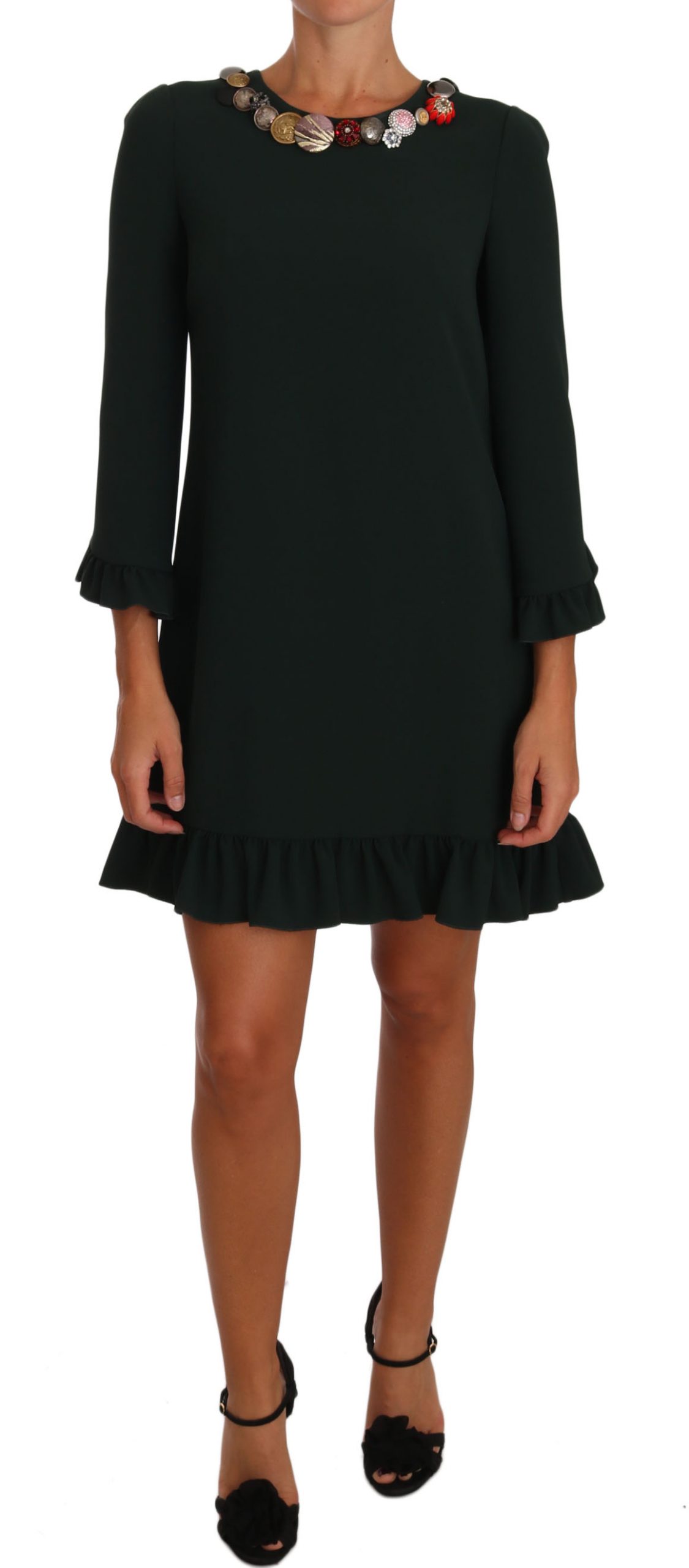 Dolce & Gabbana Women's Stretch A-Line Short Crystal Dress Green DR1411 - IT44|L