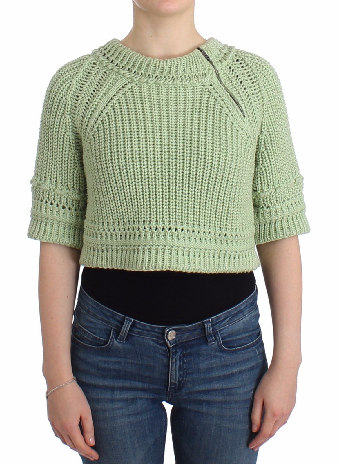 Ermanno Scervino Women's Cropped Knit Sweater Green SIG11857 - IT42 | S