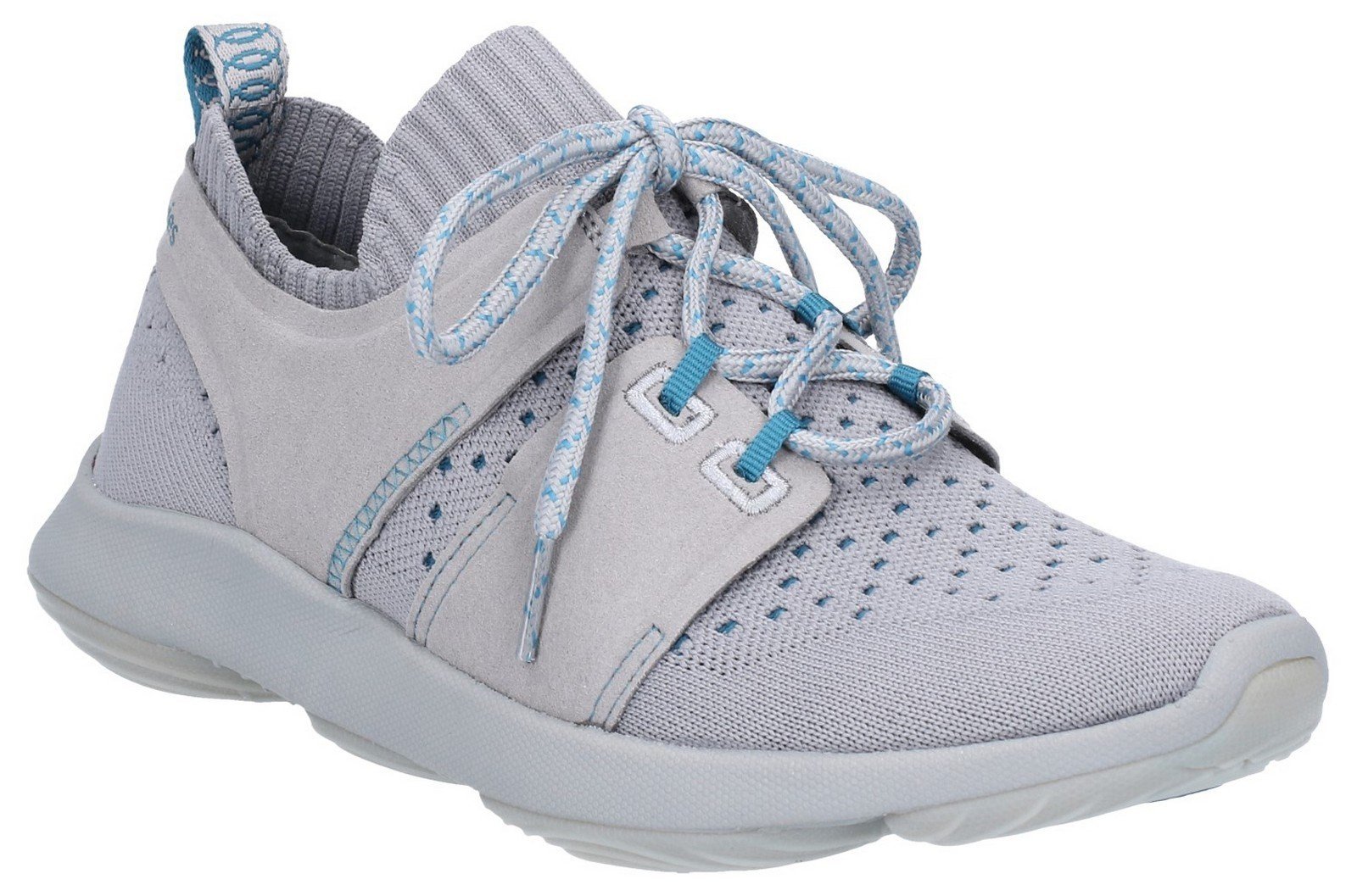 Hush Puppies Women's World BounceMax Lace Up Trainer Grey 30004 - Frost Grey Knit 3