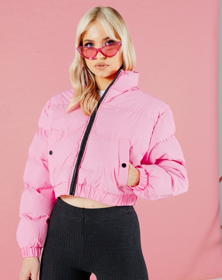 Crop Puffer Jacket - Hot Pink / 8