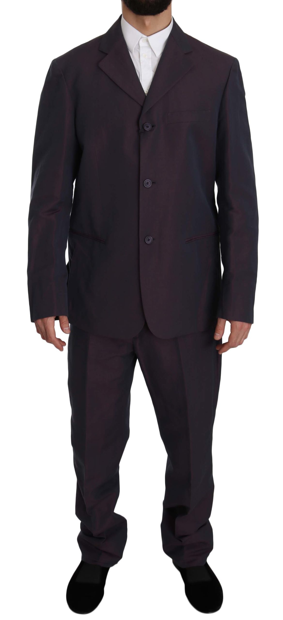 Romeo Gigli Men's Solid Two Piece 3 Button Linen Suit Purple KOS1435 - IT52 | XL