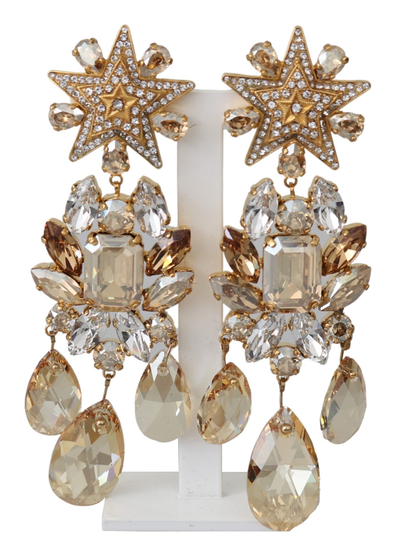 Dolce & Gabbana Women's Brass Clear Crystal Clip On Earrings Gold SMY100202