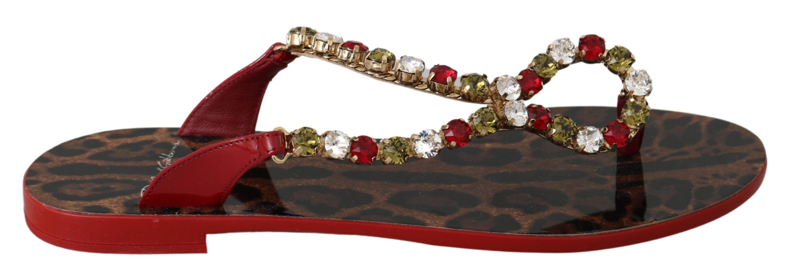 Red Leather Crystal Sandals Flip Flops Shoes - EU35/US4.5