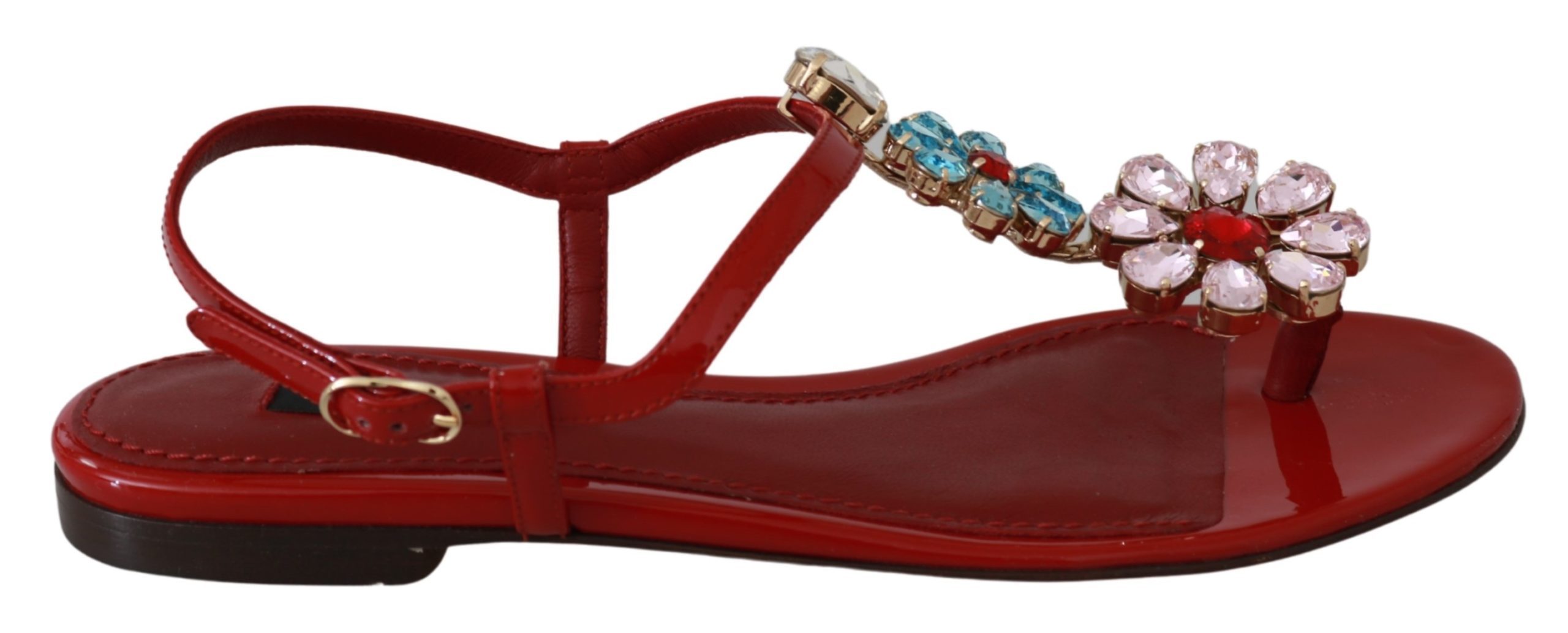 Dolce & Gabbana Women's Leather Crystal Sandals Red LA6486 - EU35/US4.5