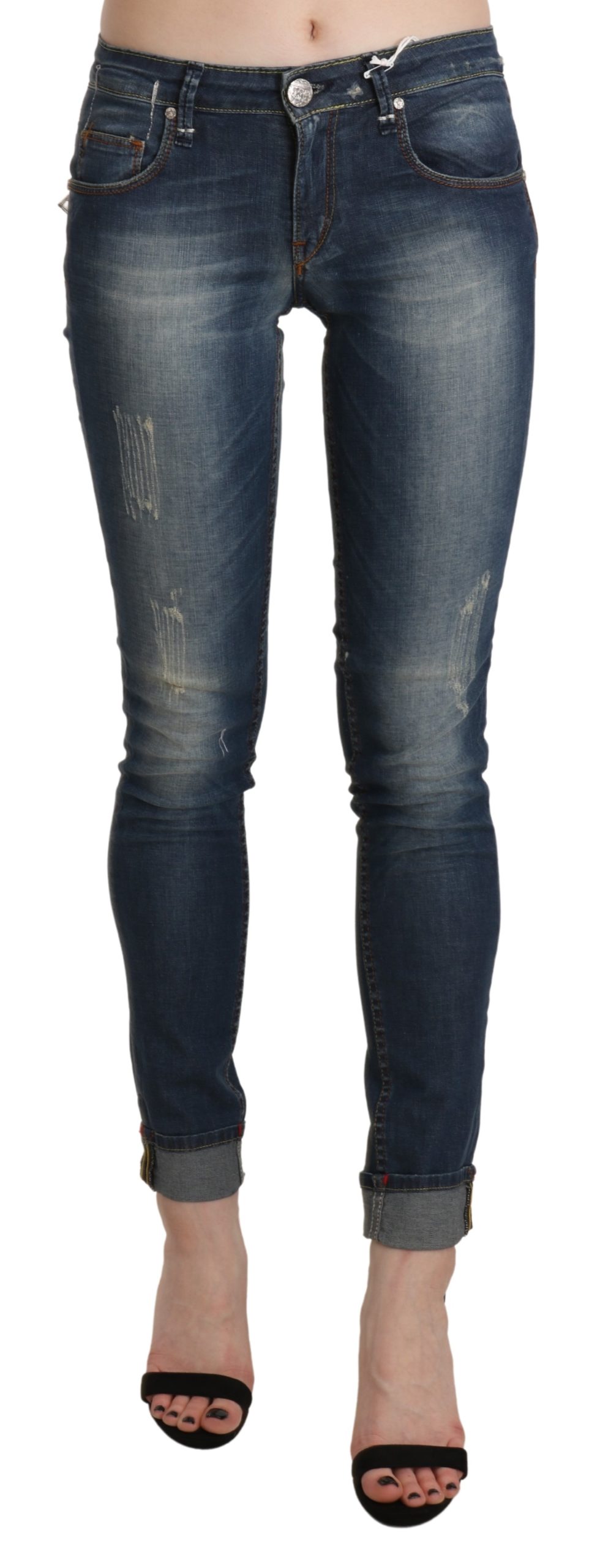 Blue Washed Low Waist Skinny Cropped Denim Trouser - W26