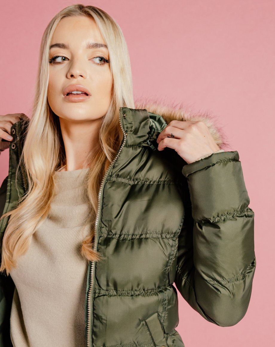 Fur Hood Puffer Jacket - Khaki / 8