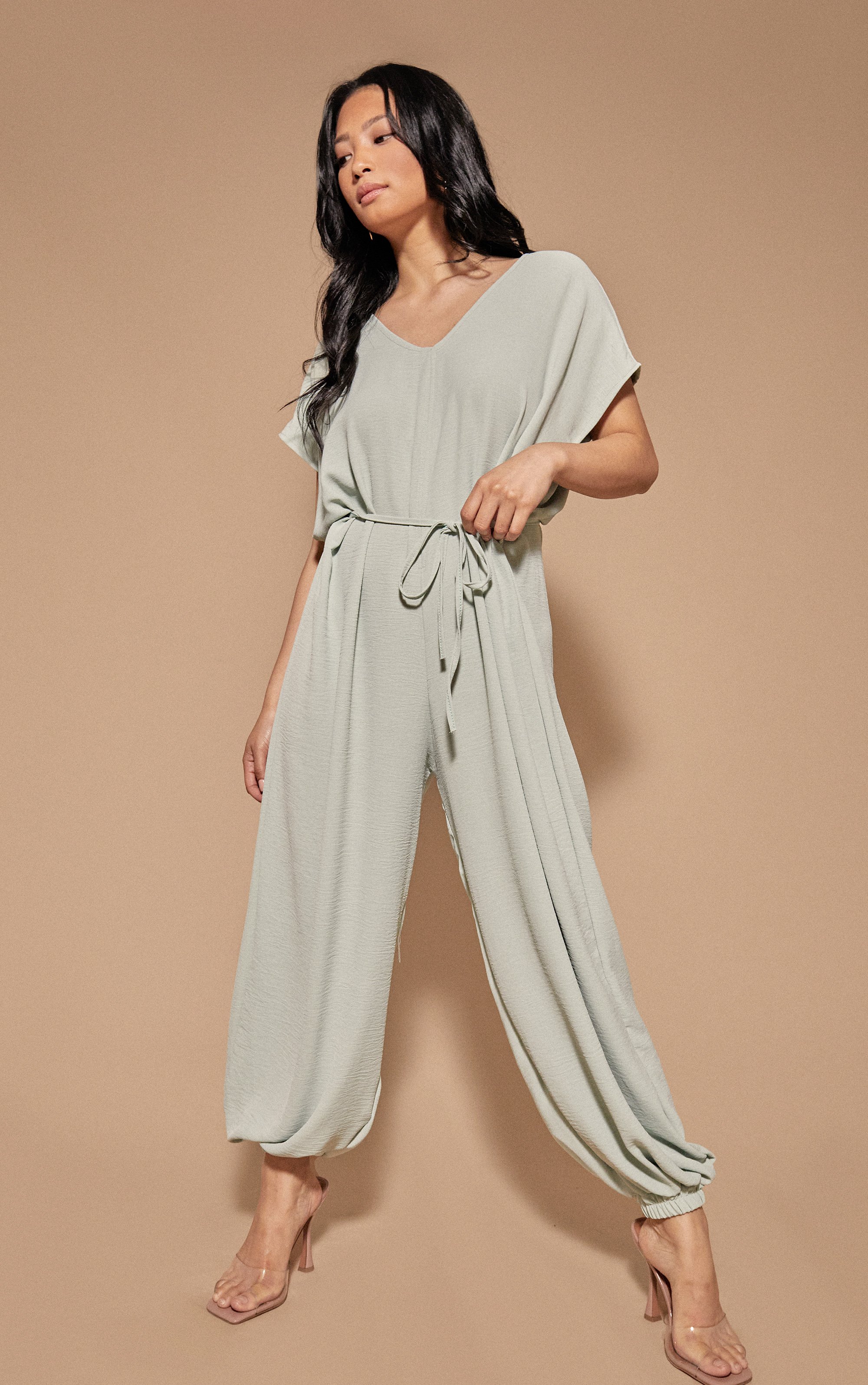 Harem Tie Waist Jumpsuit - Mint / One Size (8-12)