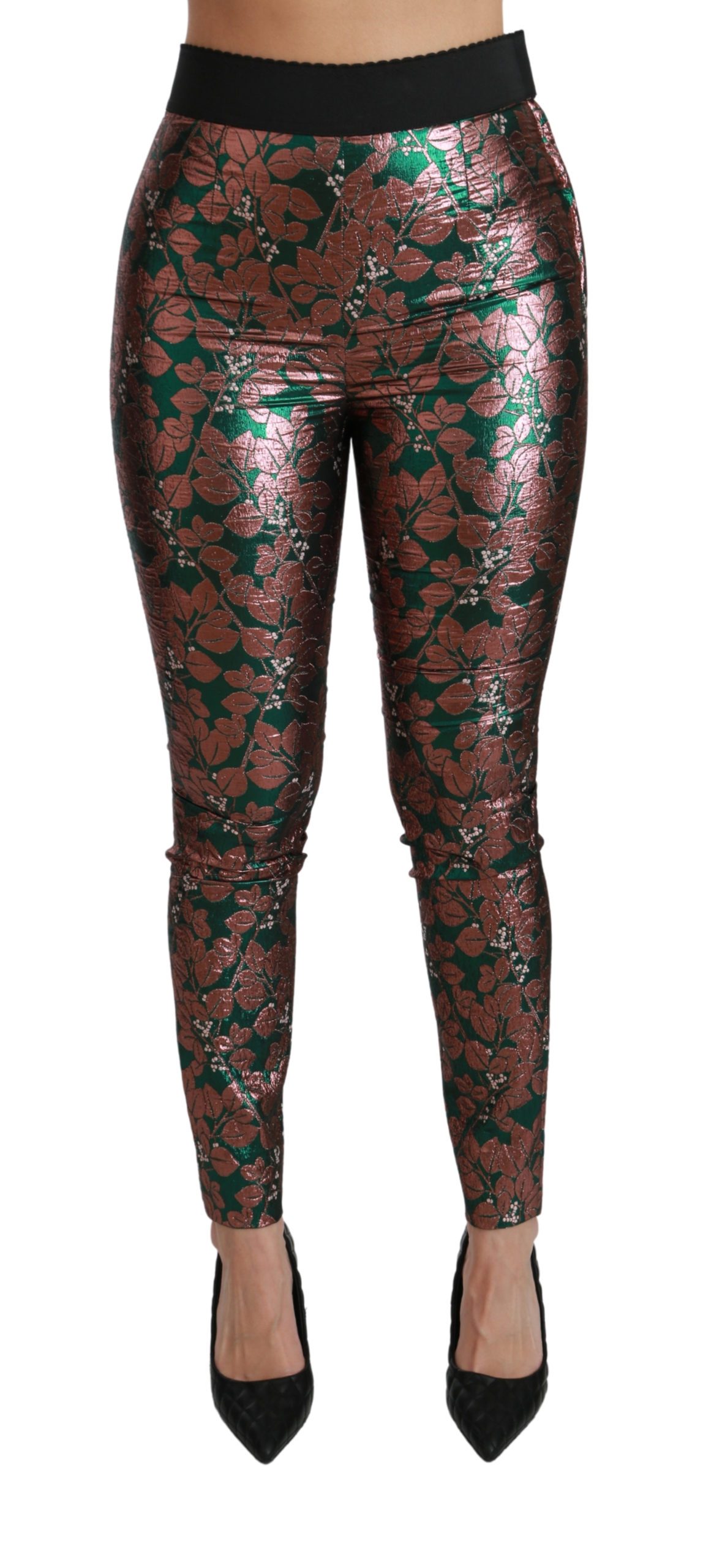 Dolce & Gabbana Women's Bronze Leaf Tights Skinny Trouser Green PAN70819 - IT36 | XS