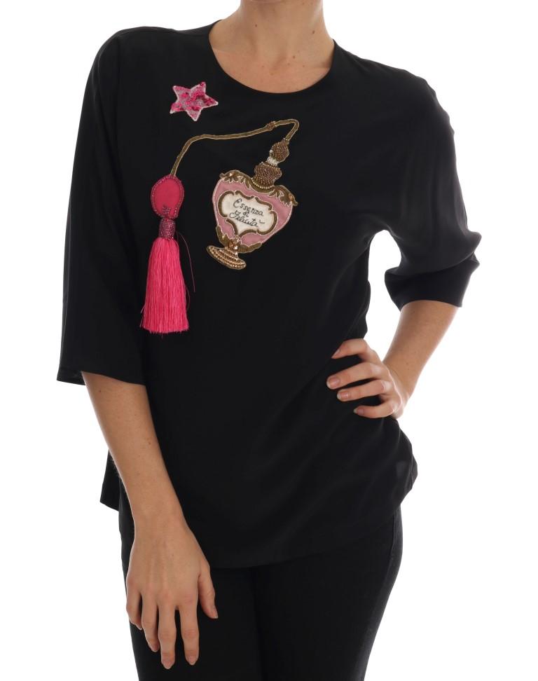 Black Silk Fairy Tale Top Crystal Blouse - IT36 | XS