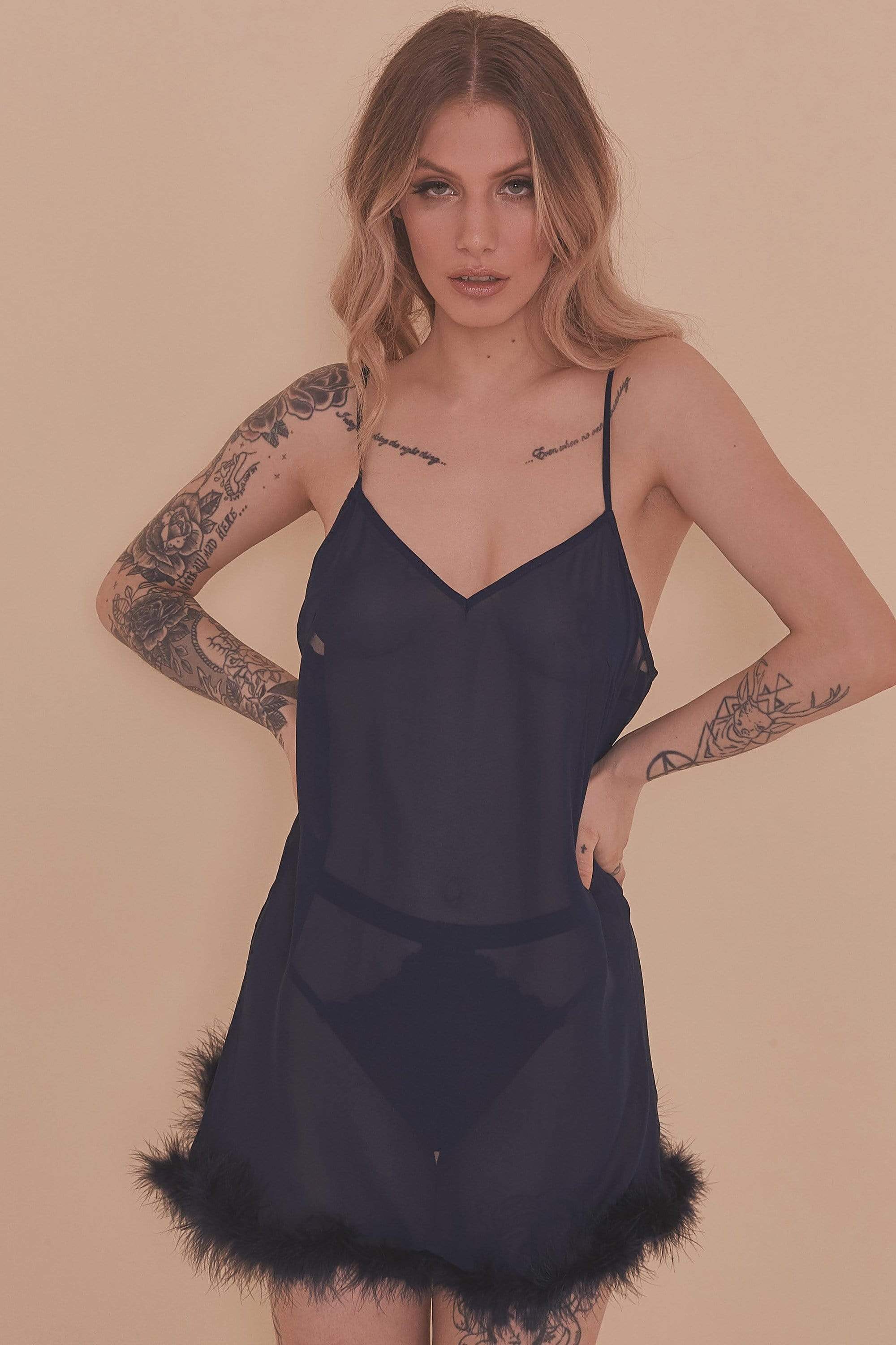 Bettie Page Feather Babydoll Navy UK 14 / US 10