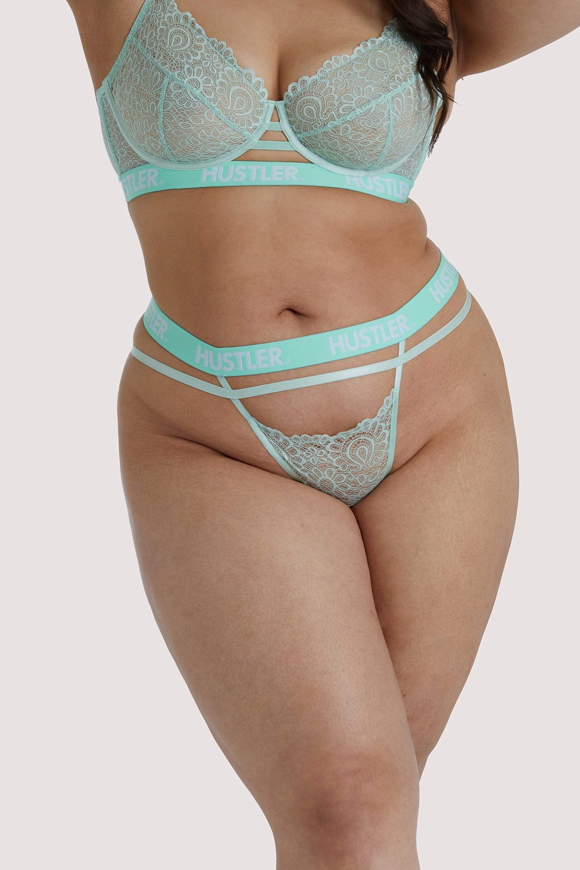 Hustler Branded Mint Curve Lace Thong UK 18 / US 14