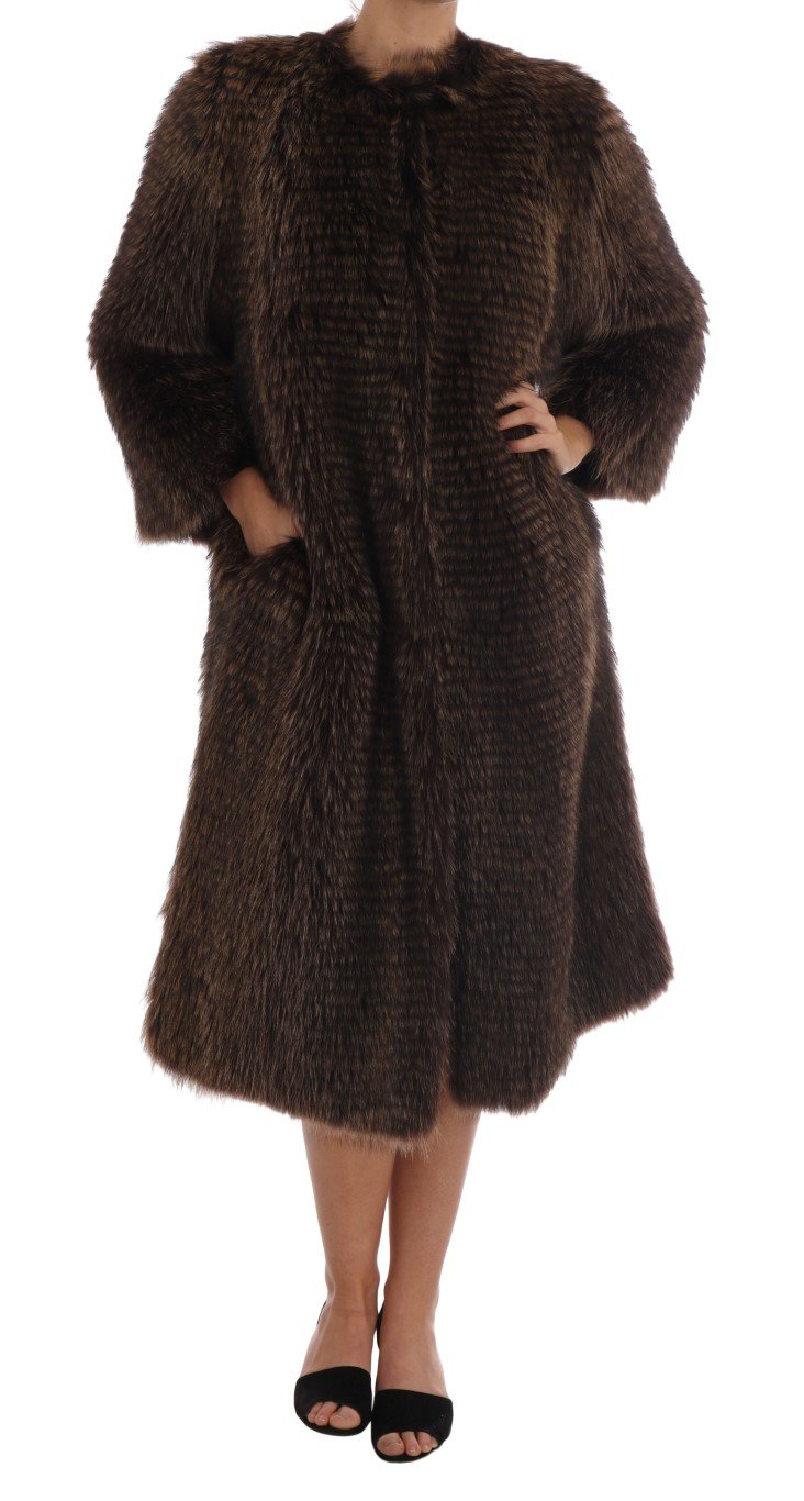 Dolce & Gabbana Women's Raccoon Fur Coat Jacket Brown JKT1125 - IT40|S