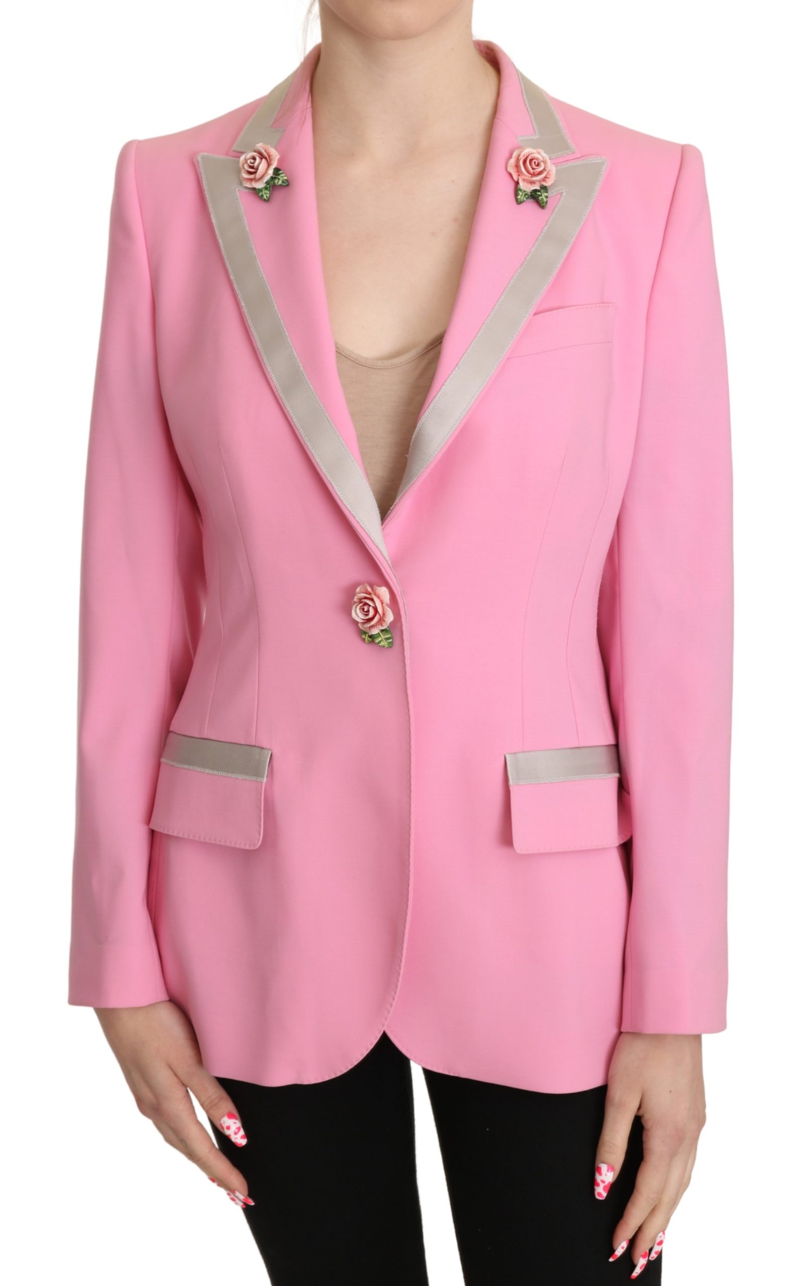 Dolce & Gabbana Women's Roses Single Breasted Jacket Pink KOS1817 - IT42|M