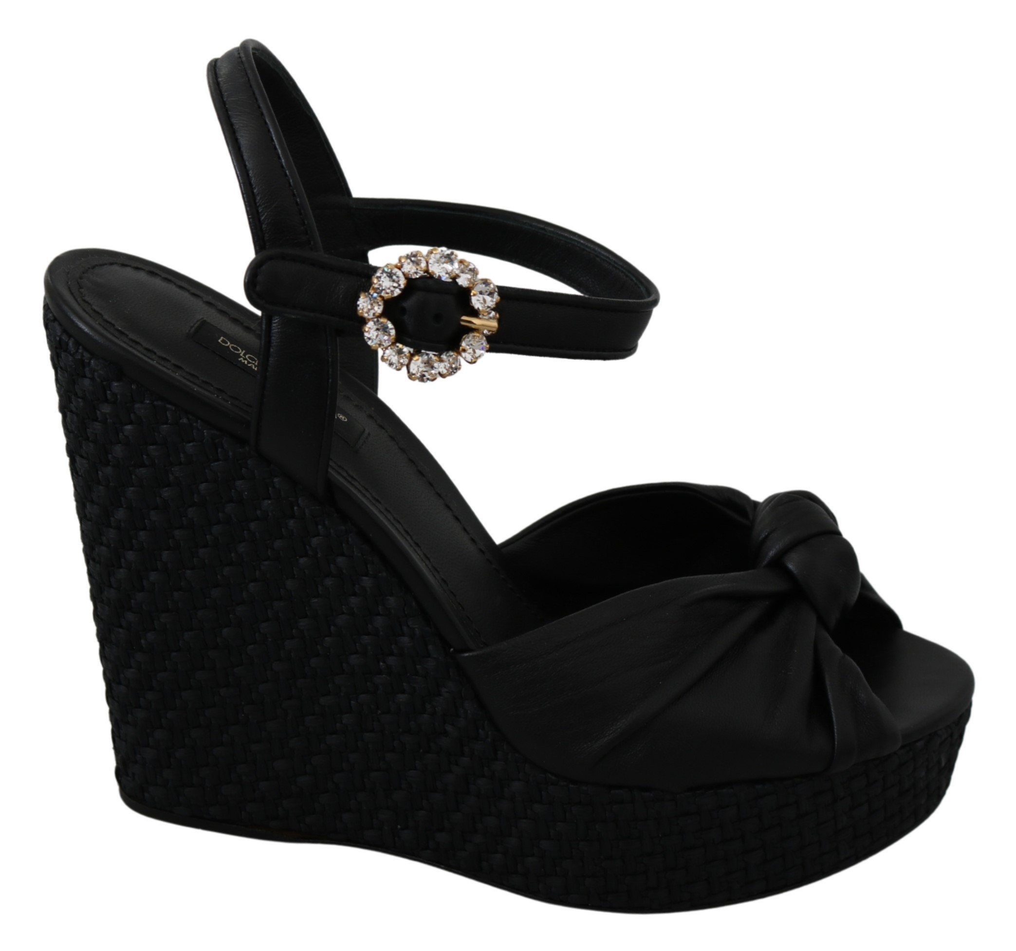 Dolce & Gabbana Women's Crystal Ankle Strap Wedges Black LA7322 - EU39/US8.5